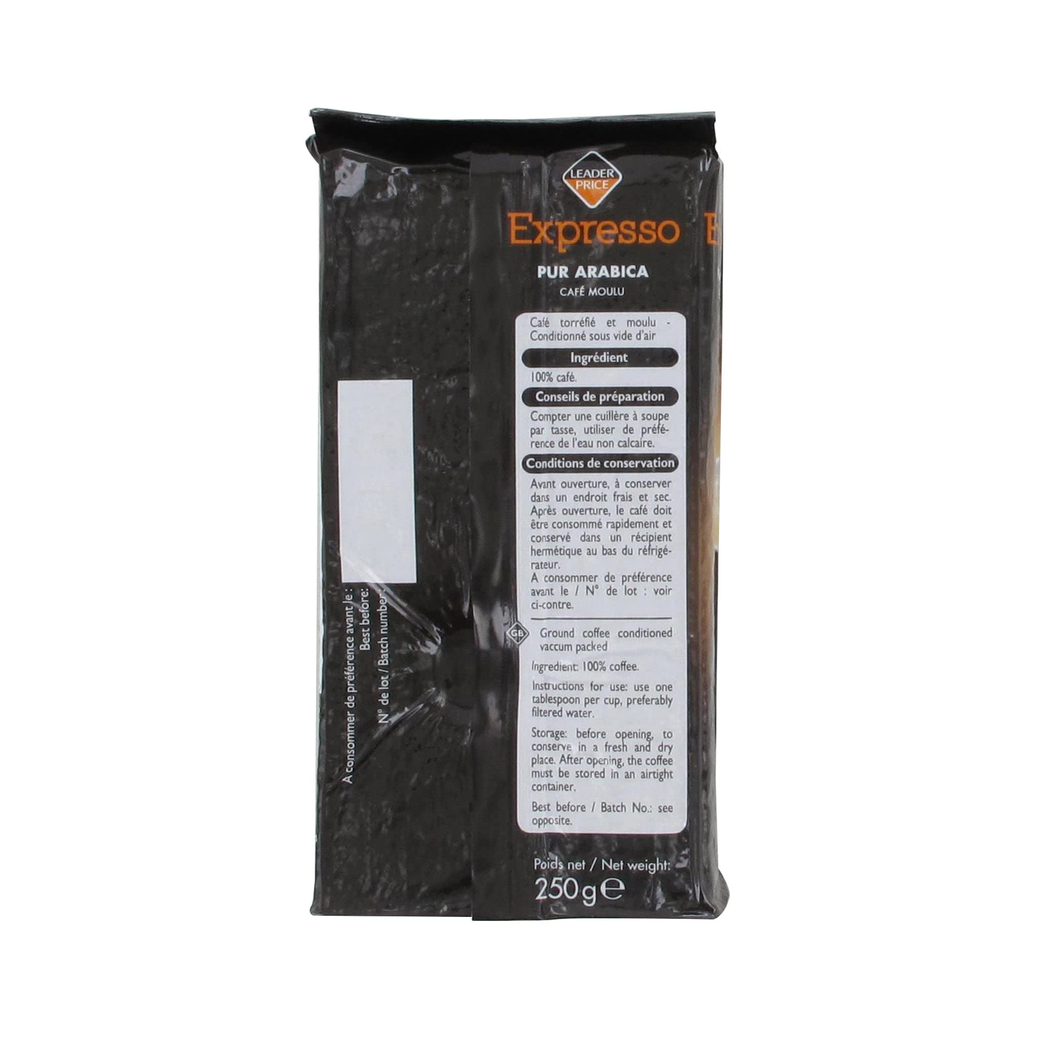 Leader Price Petit-déjeuner Expresso pur arabica café moulu 250g