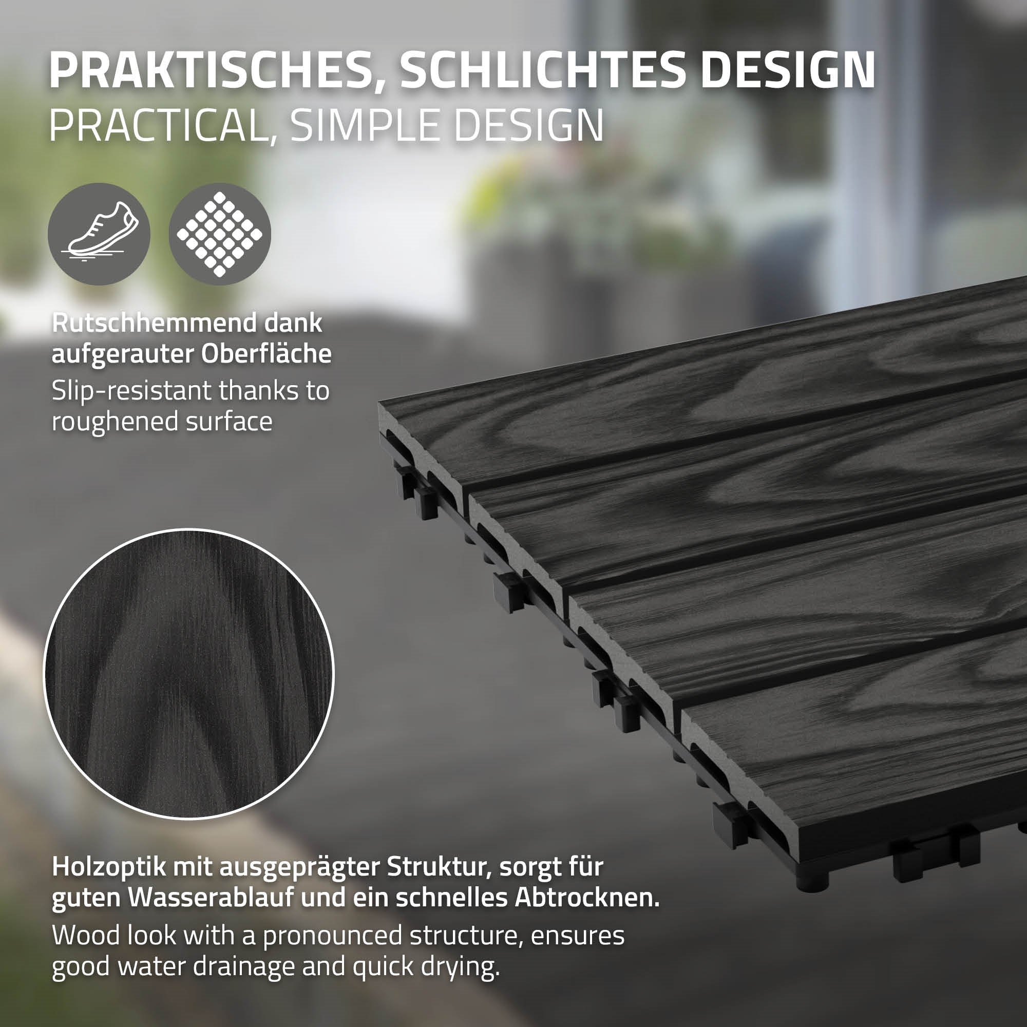 ECD Germany Dalles Terrasse WPC Anthracite 30x30 cm Lot 55