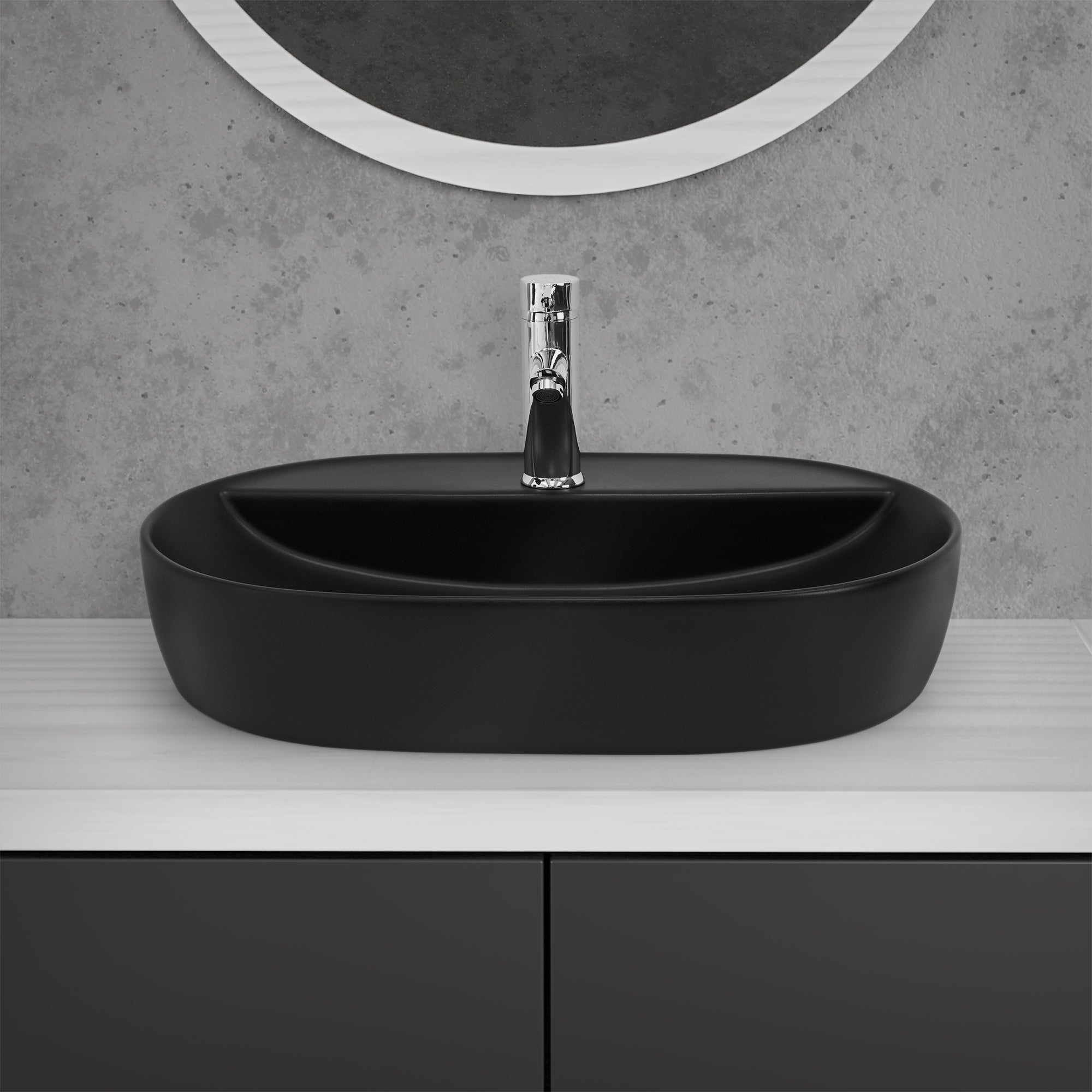 ECD Germany ML-Design vasque noire 60x40cm céramique + bonde