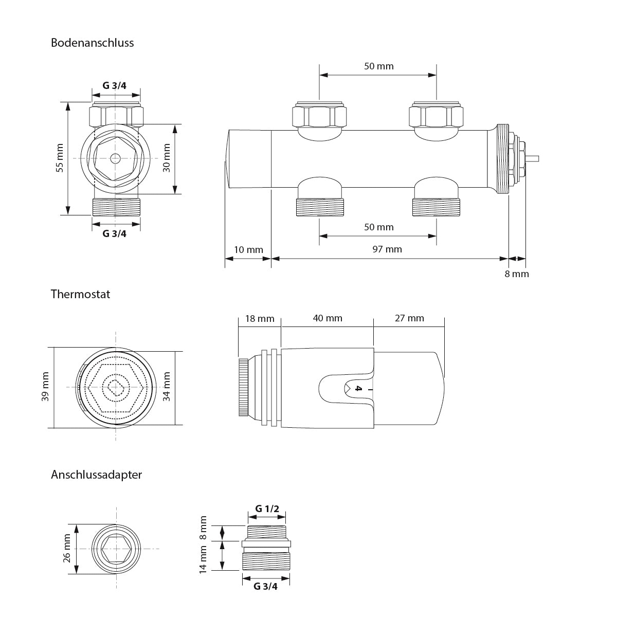 ECD Germany Radiateur salle de bain chrome droit 750x1500 mm