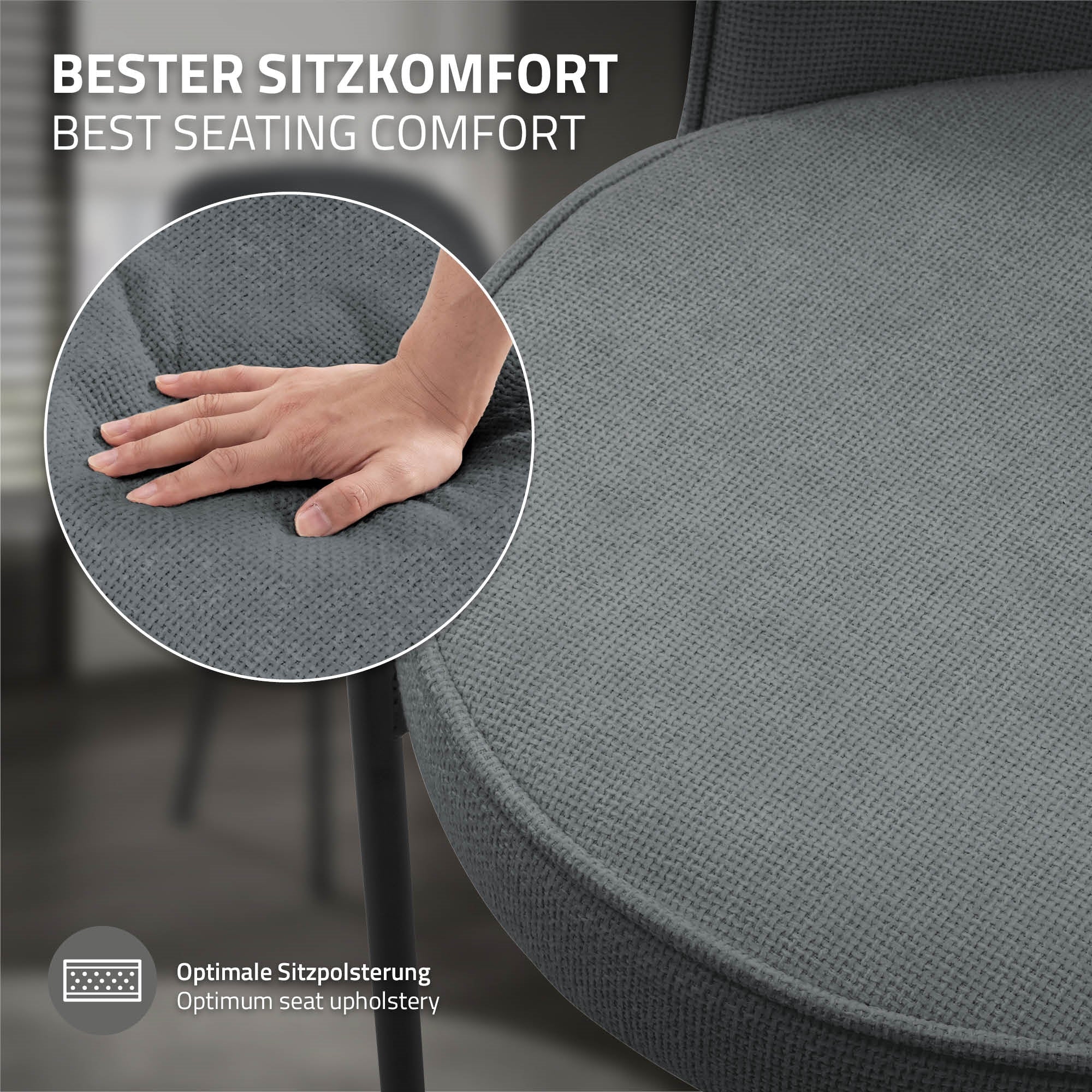 ECD Germany ML-Design chaise salle à manger anthracite tissu lot 6