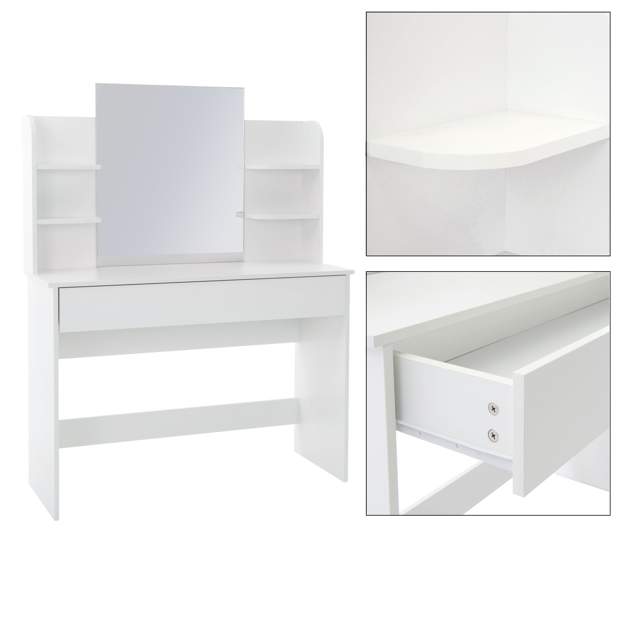 ML-Design 108 cm coiffeuse blanche avec miroir et tabouret