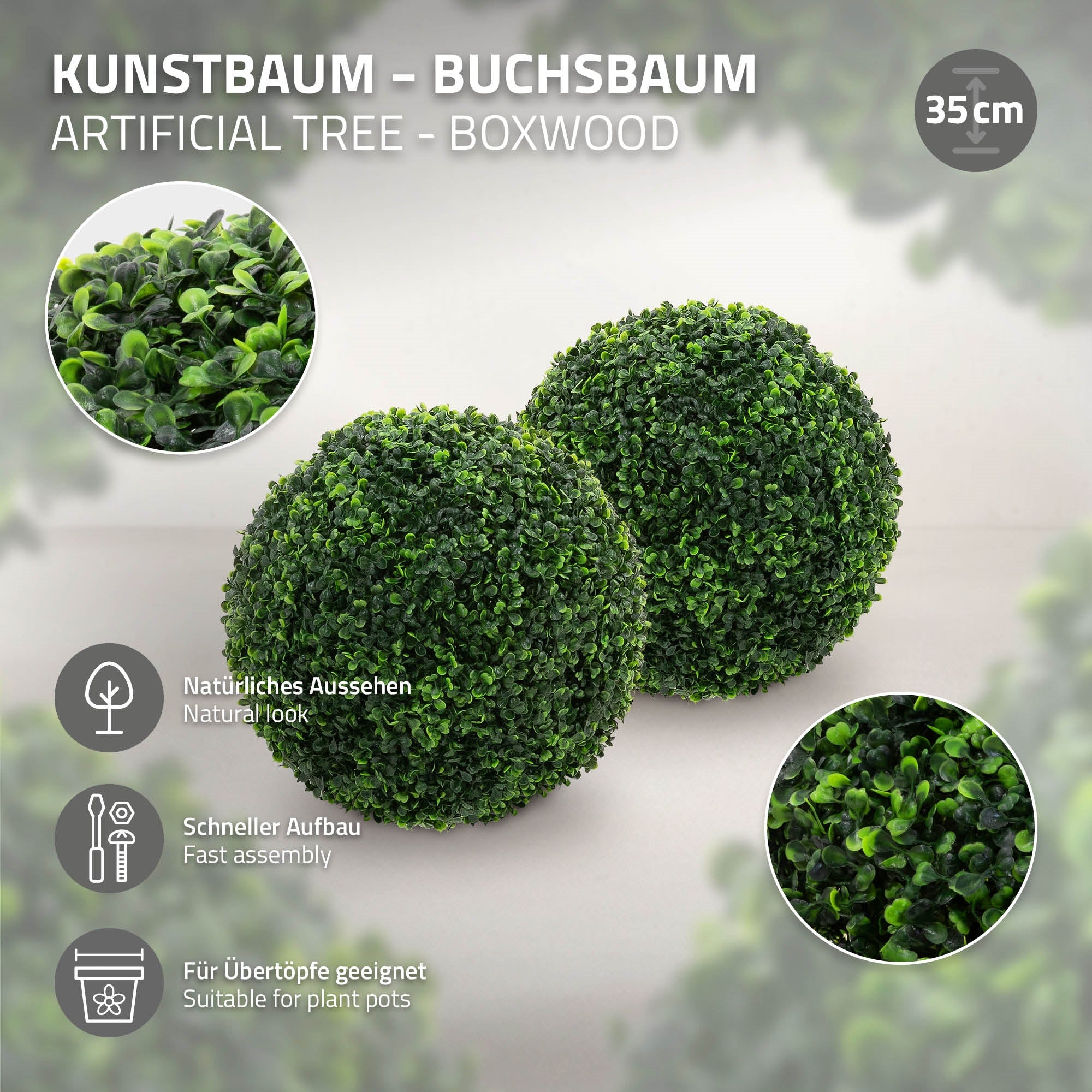 ECD Germany Haus buis artificiel boule verte 45 cm lot 2 déco