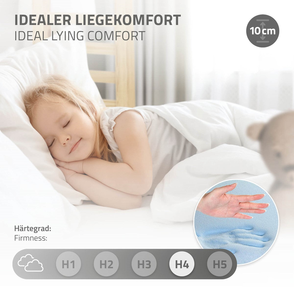 ECD Germany Kinder lit cabane 90x200 naturel matelas 10cm