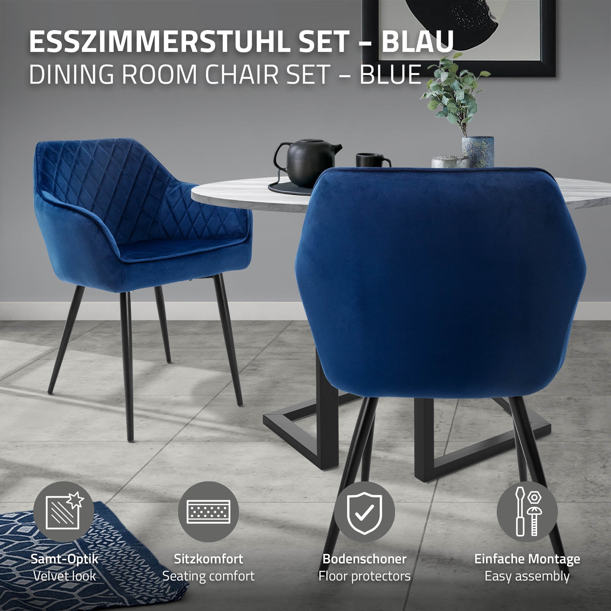 ECD Germany Möbel chaise velours bleu foncé matelassée lot 6