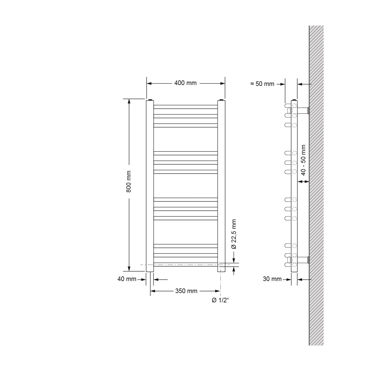 LuxeBath Sahara radiateur salle de bain anthracite 400x800