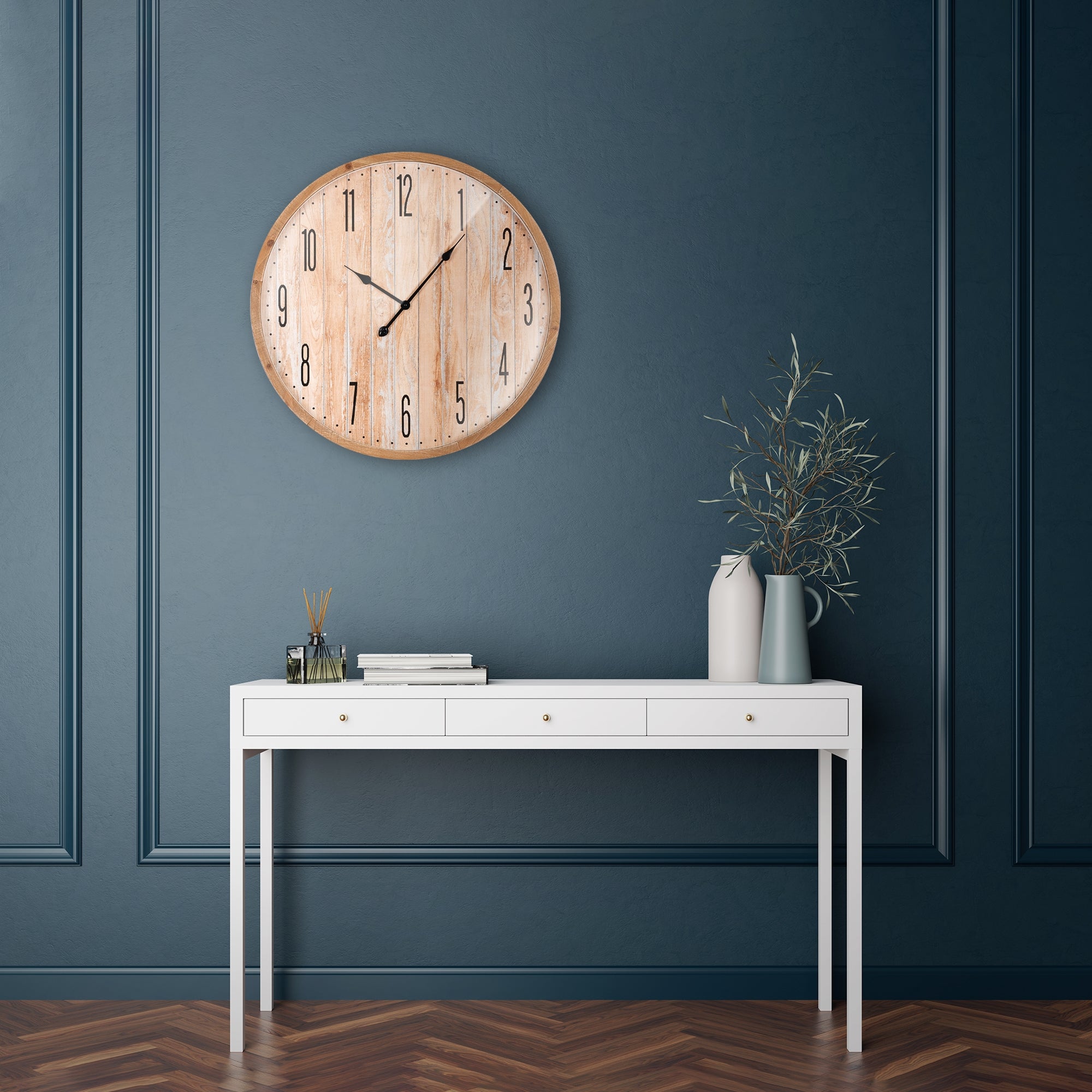 ECD Germany horloge murale bois 76 cm chiffres arabes