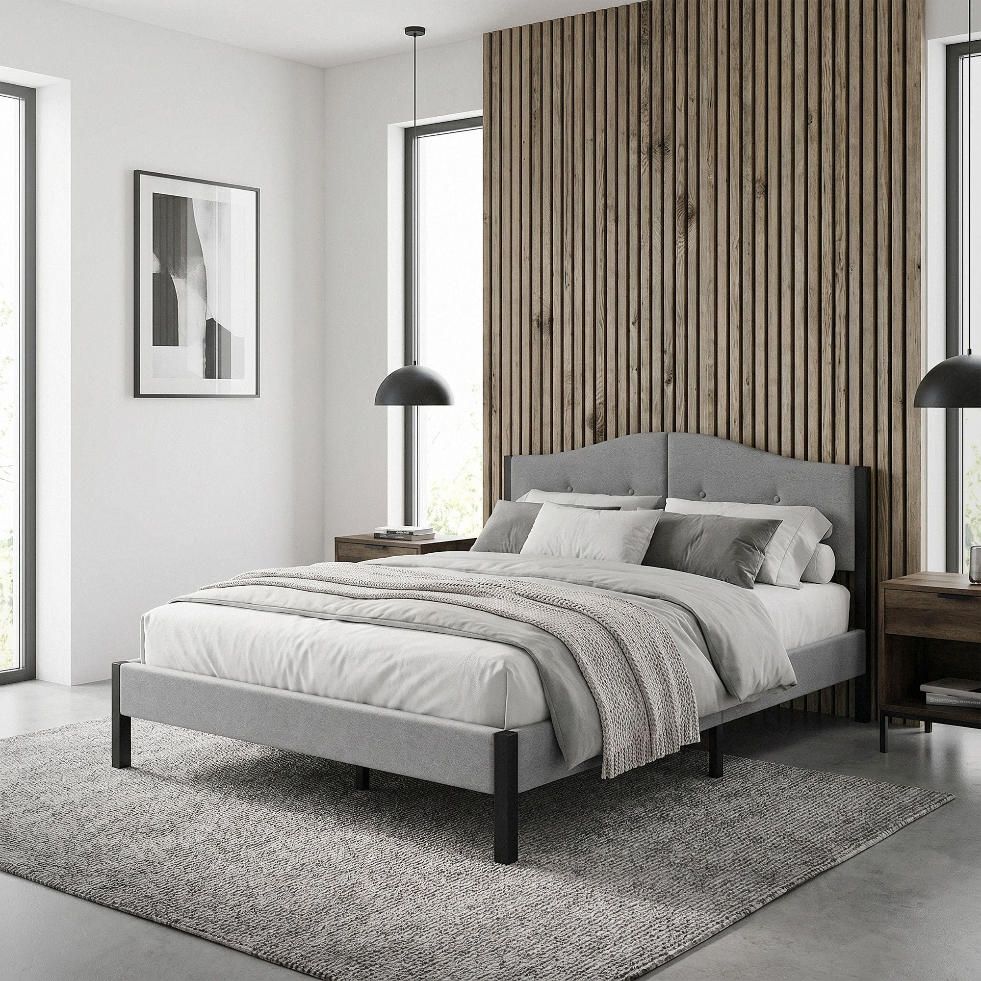 ECD Germany Möbel lit capitonné 140x200 cm gris sans matelas