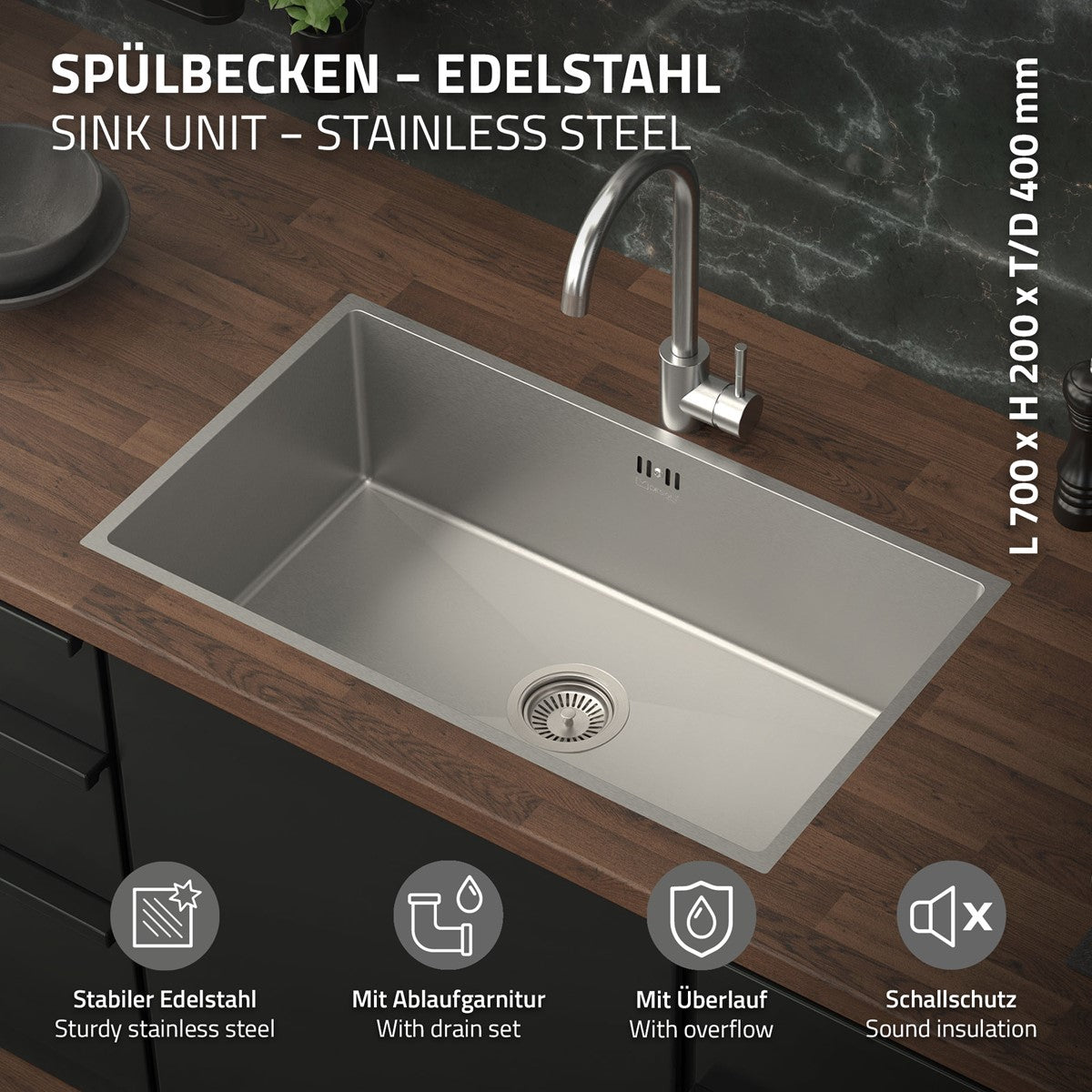 ECD Germany évier encastrable inox 70x40 cm argent