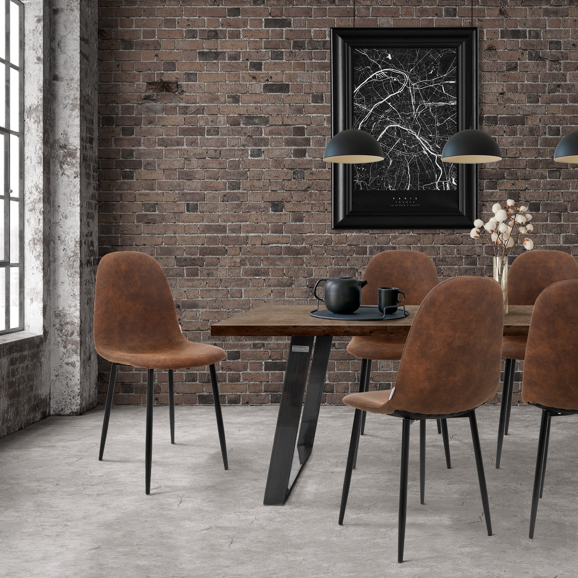 ECD Germany Möbel Lot 4 Chaises Salle à Manger Marron Simili