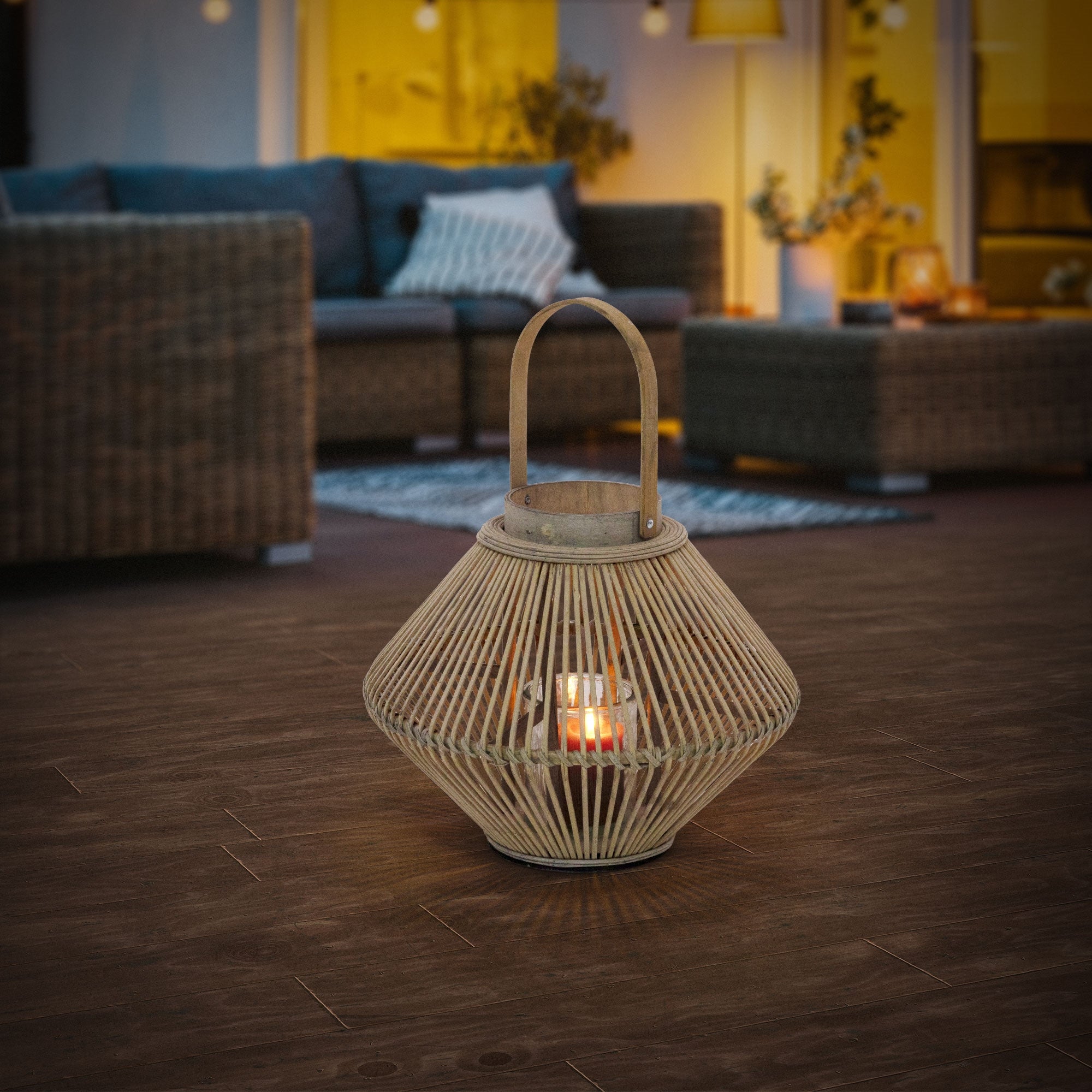 ECD Germany Garten lanterne bambou 47 cm bois tressé