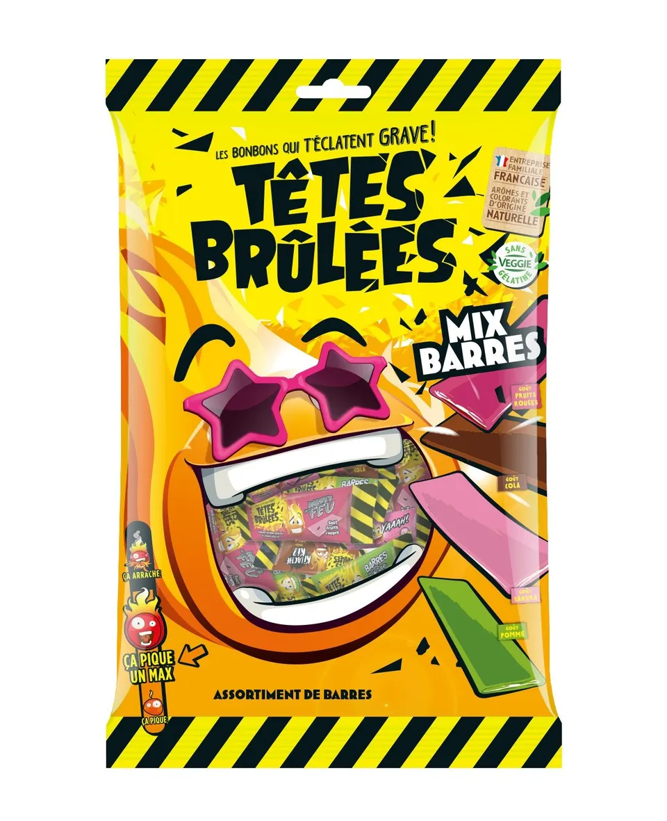 Têtes Brûlées Maxi Barres sachet bonbons acides enfant