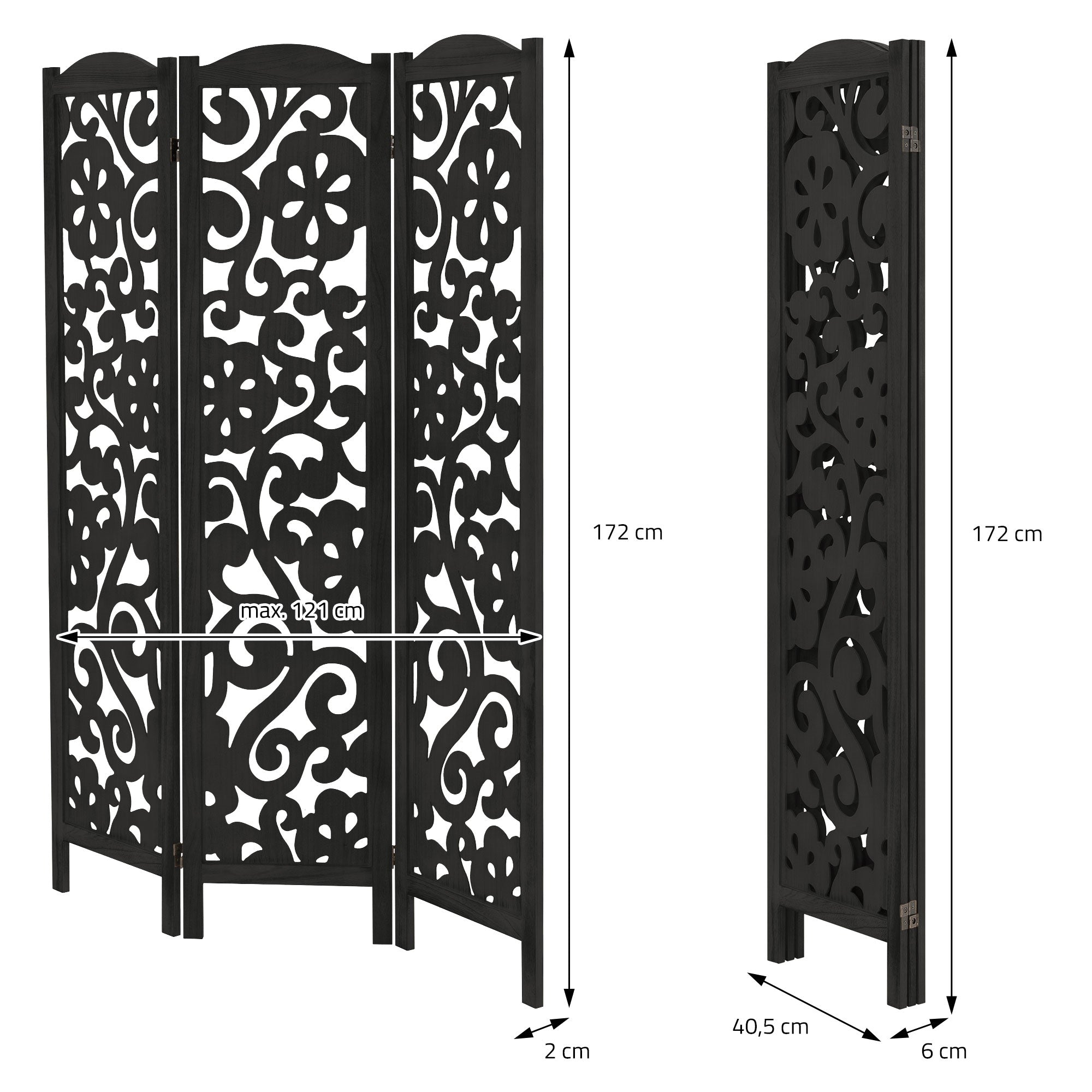 ECD Germany Möbel paravent Yokohama 3 panneaux noir 172x121 cm