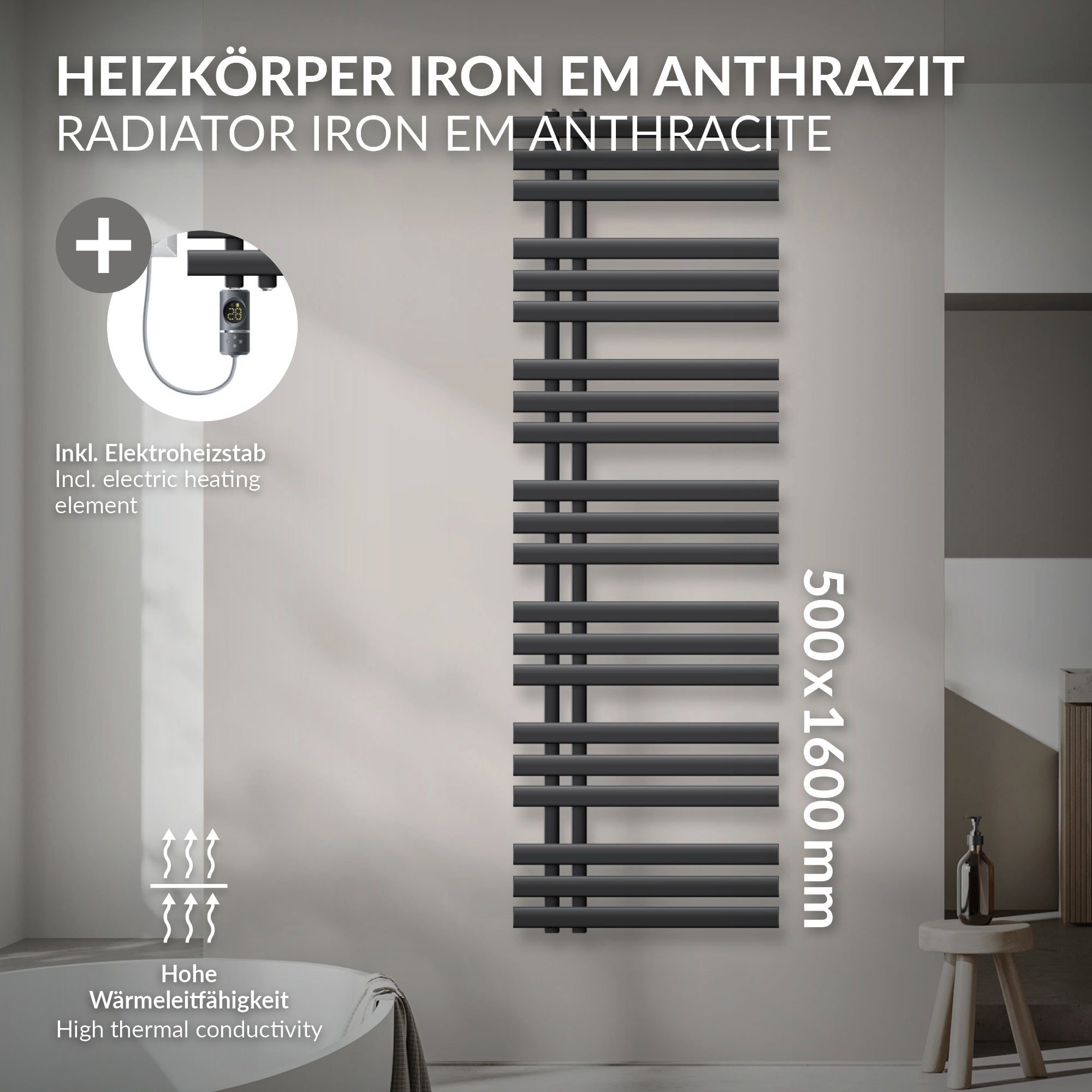 ECD Germany LuxeBath Sèche-serviettes 500x1600 anthracite 900W