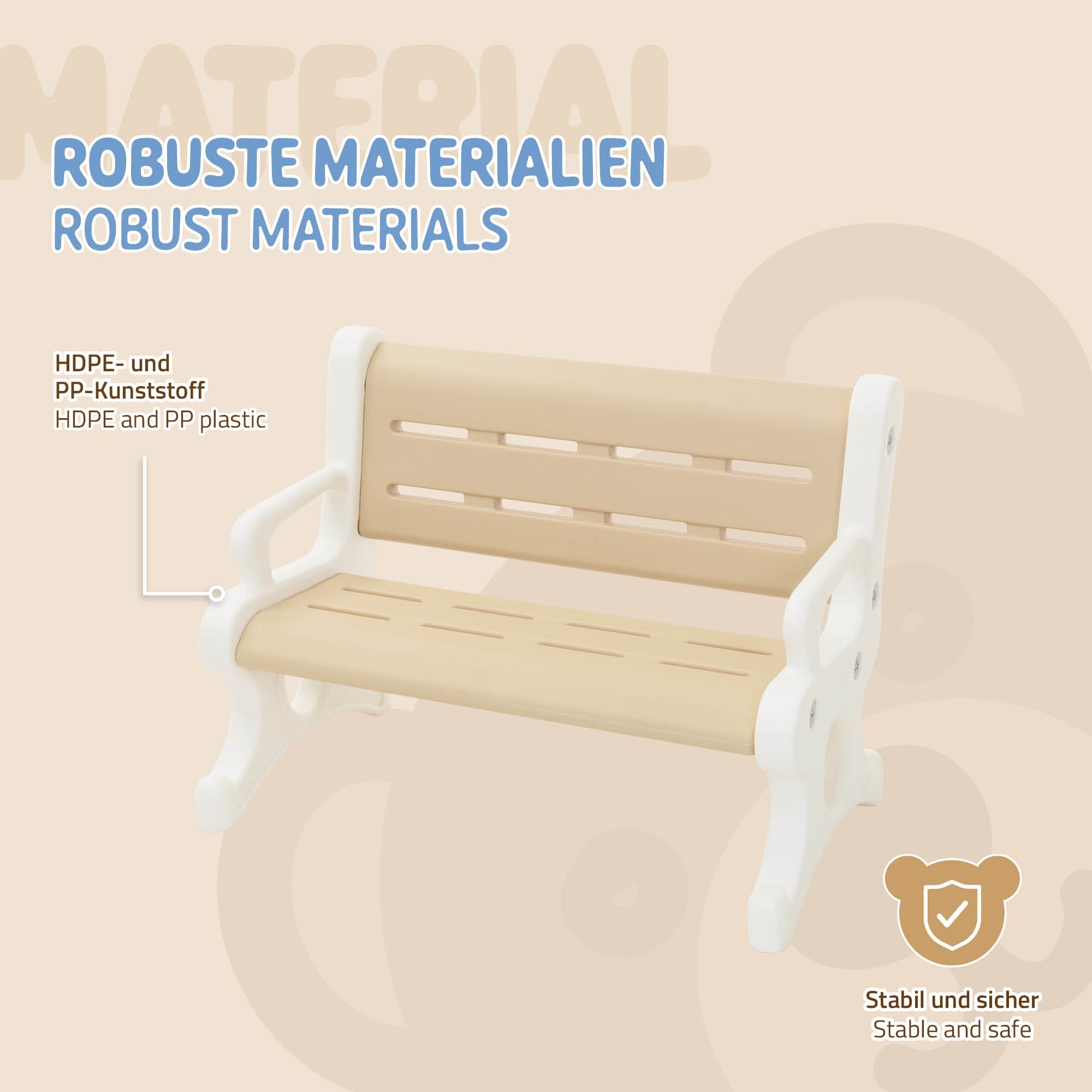 ECD Germany Joyz banc enfant plastique marron-blanc 81,5 cm