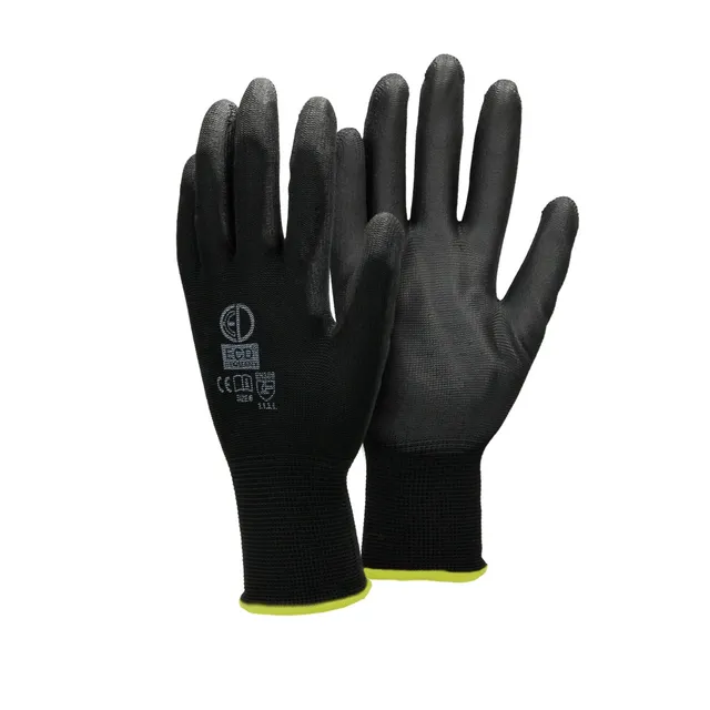 ECD Germany Werkstatt gants de travail PU noirs taille M 4 paires