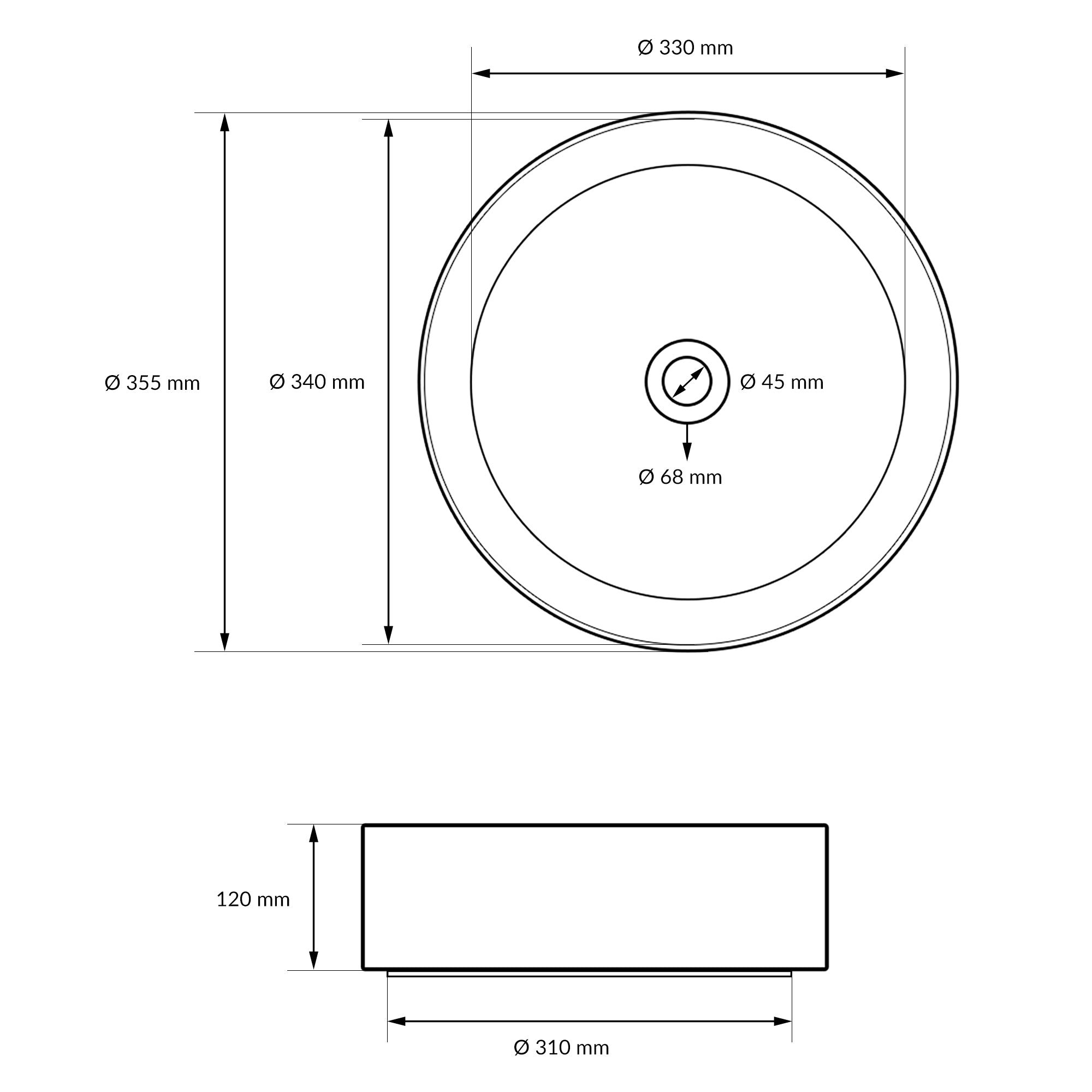 ECD Germany Sanitär lavabo rond 35,5 cm blanc + bonde argent