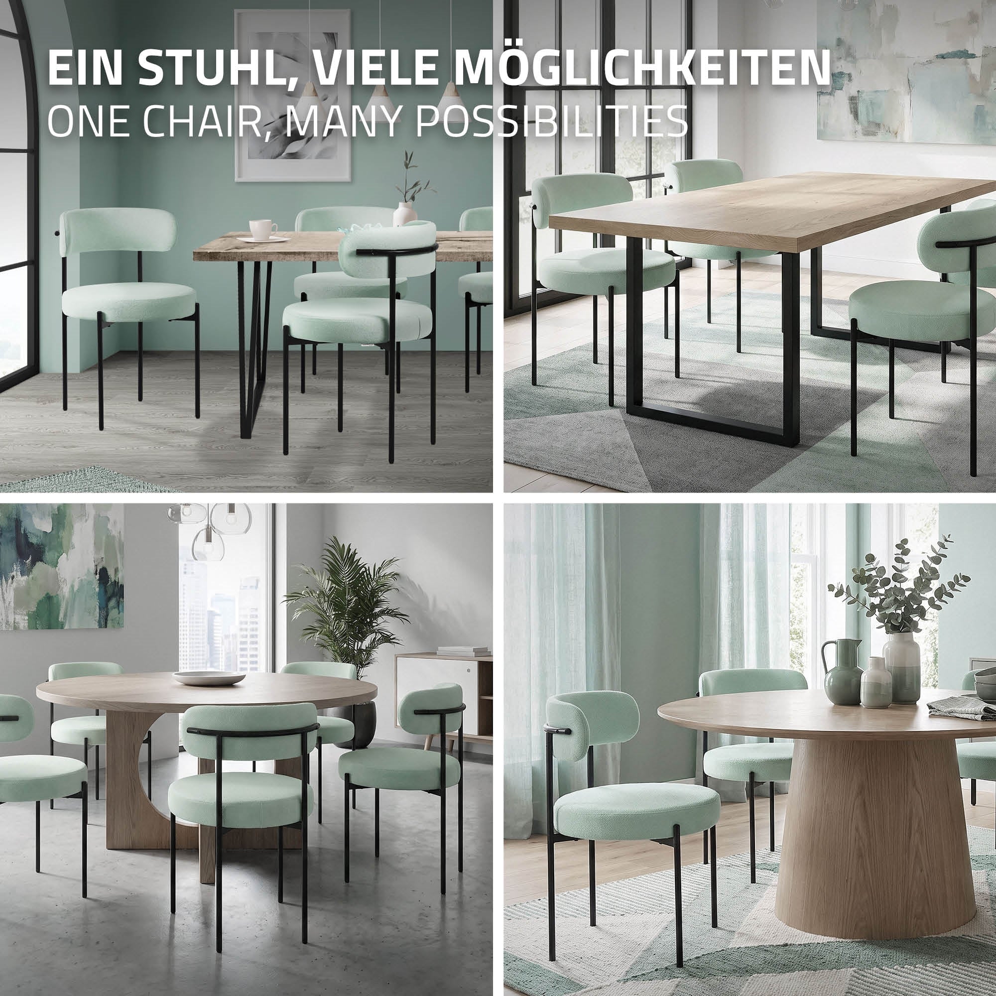ECD Germany Möbel chaise salle à manger bouclé vert lot de 2