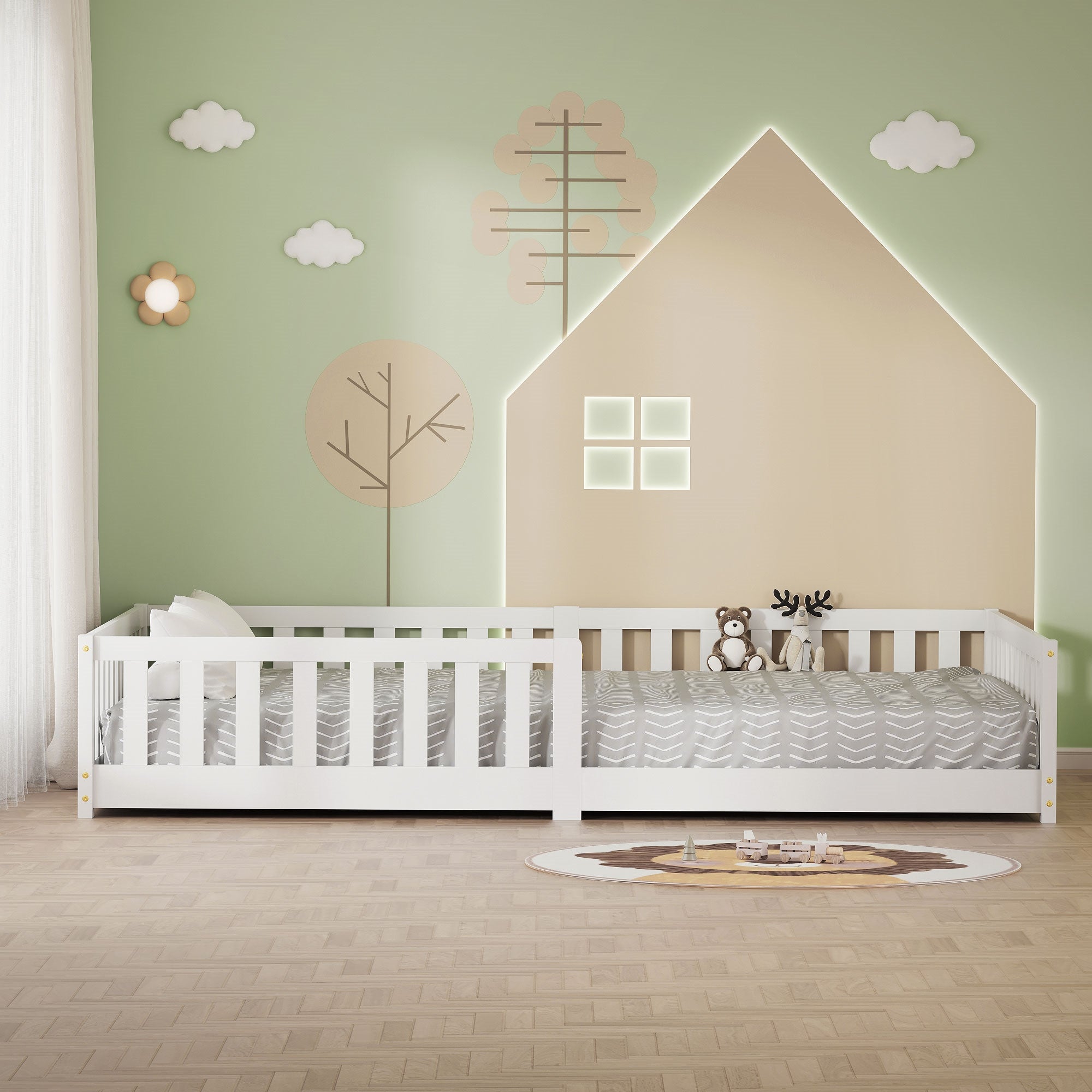 ML-Design lit enfant 140x200 cm blanc pin sommier barrière