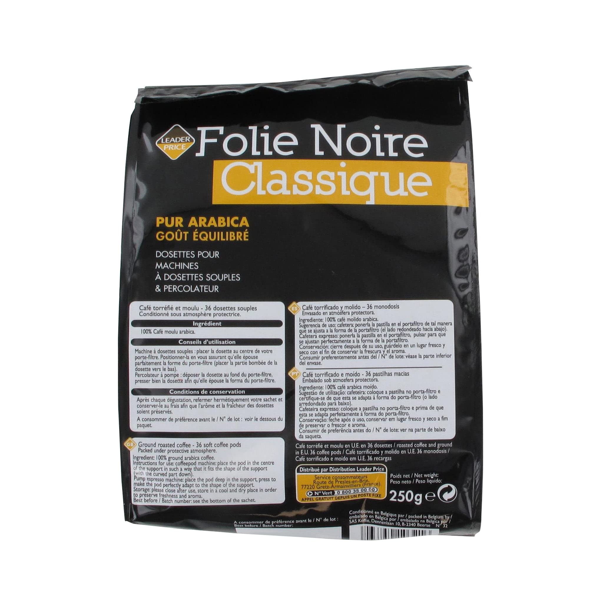 Leader Price Folie Noire café pur arabica 250g dosettes