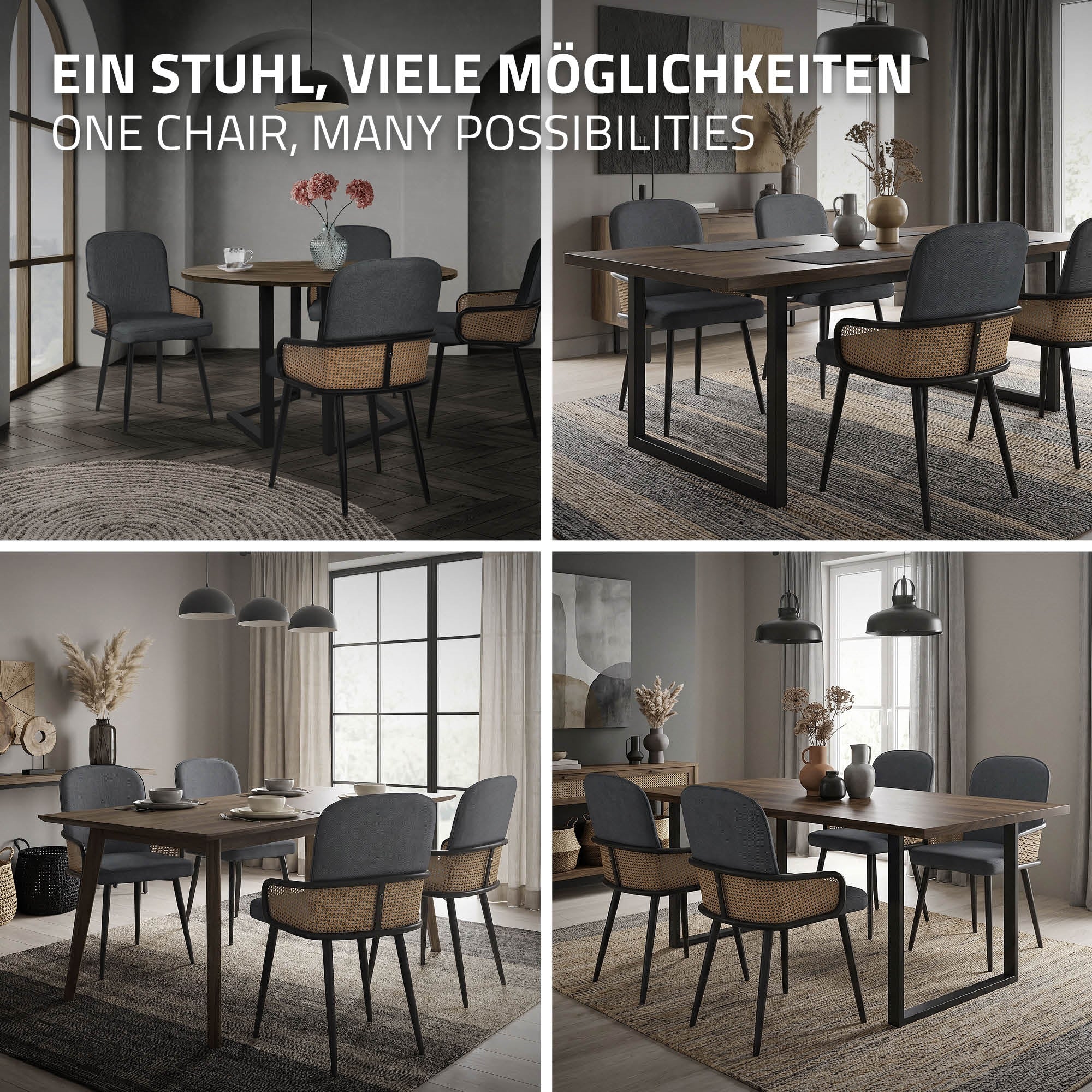 ECD Germany ML-Design chaises salle à manger anthracite lot de 2