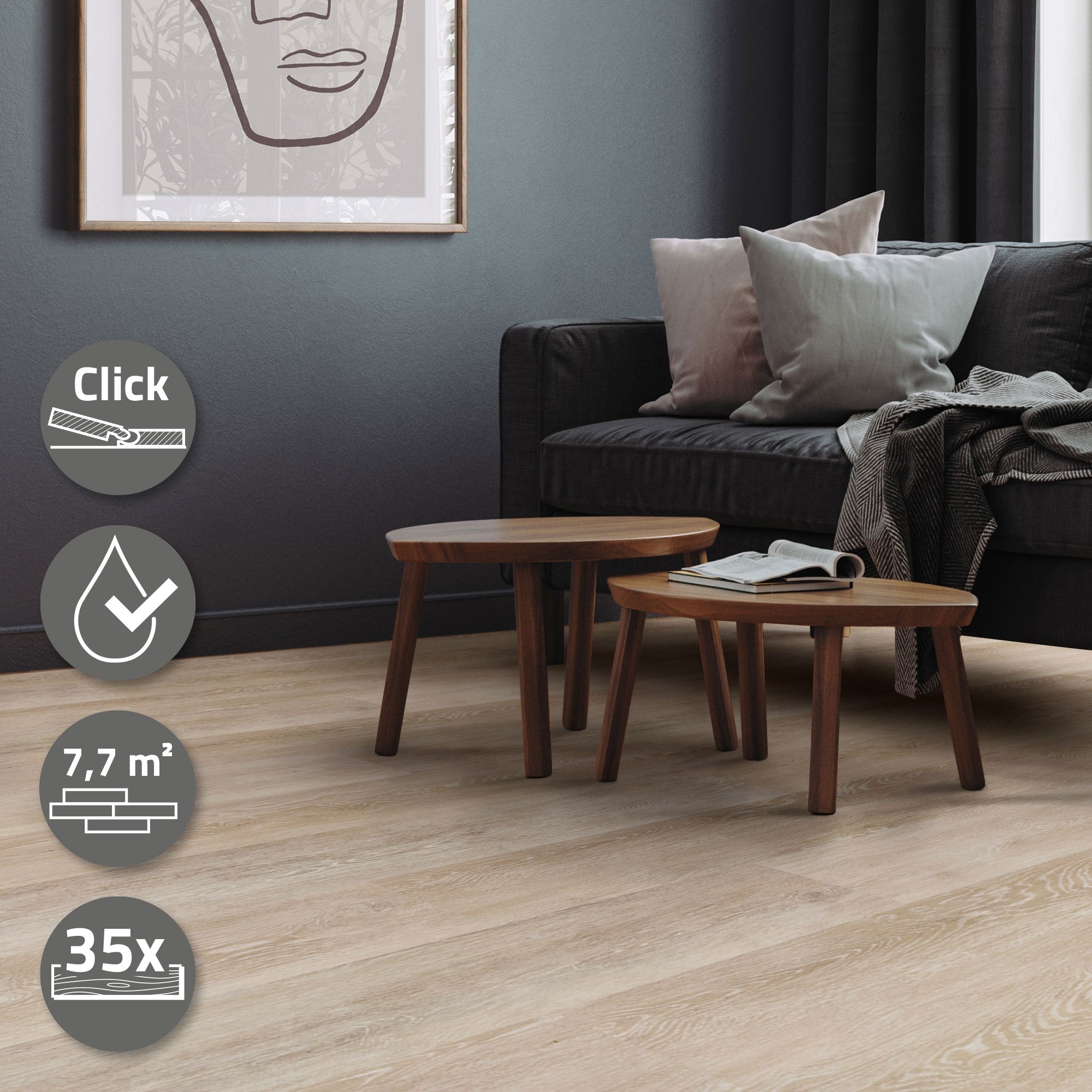 ML-Design Chêne Afterglow sol vinyle PVC 4,2 mm clipsable