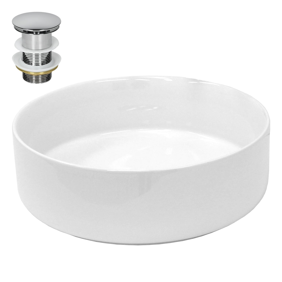 ECD Germany Sanitär lavabo rond 35,5 cm blanc + bonde argent