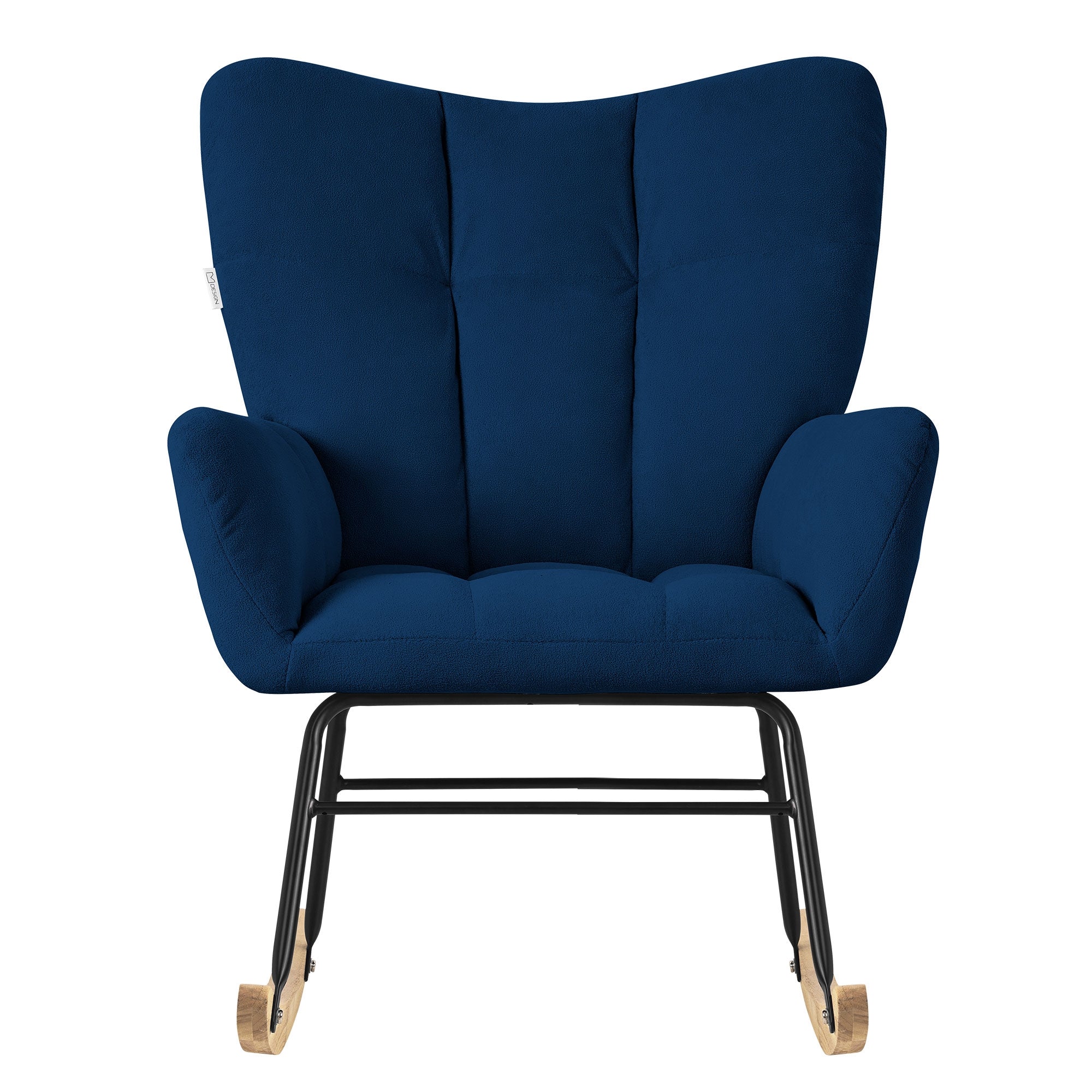 ECD Germany Fauteuil à Bascule Bleu Foncé Bouclette Bois