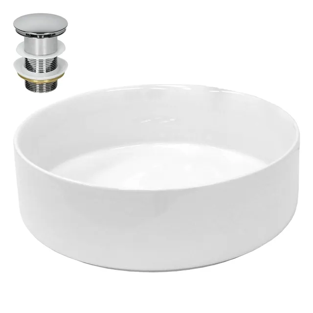 ECD Germany Sanitär lavabo rond 35,5 cm blanc + bonde argent