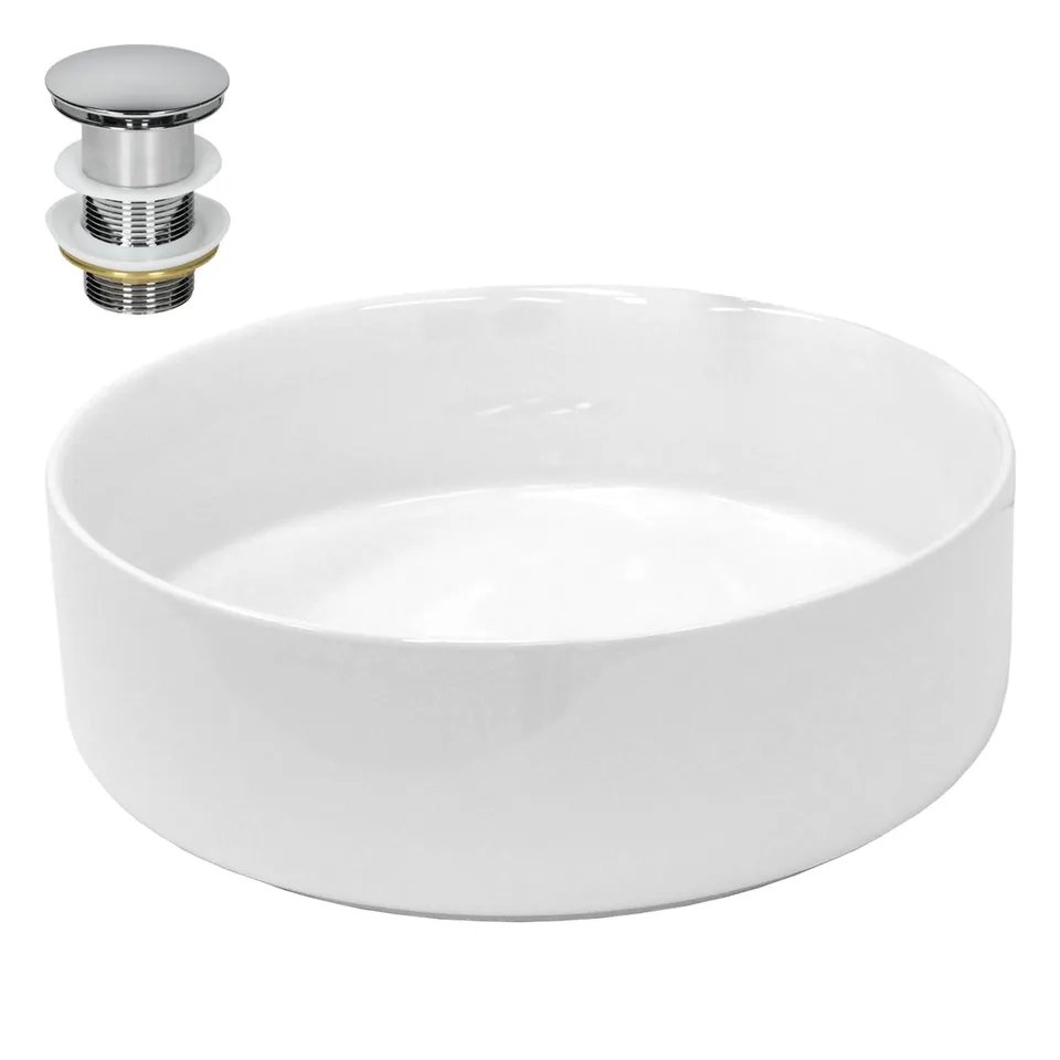 ECD Germany Sanitär lavabo rond 35,5 cm blanc + bonde argent