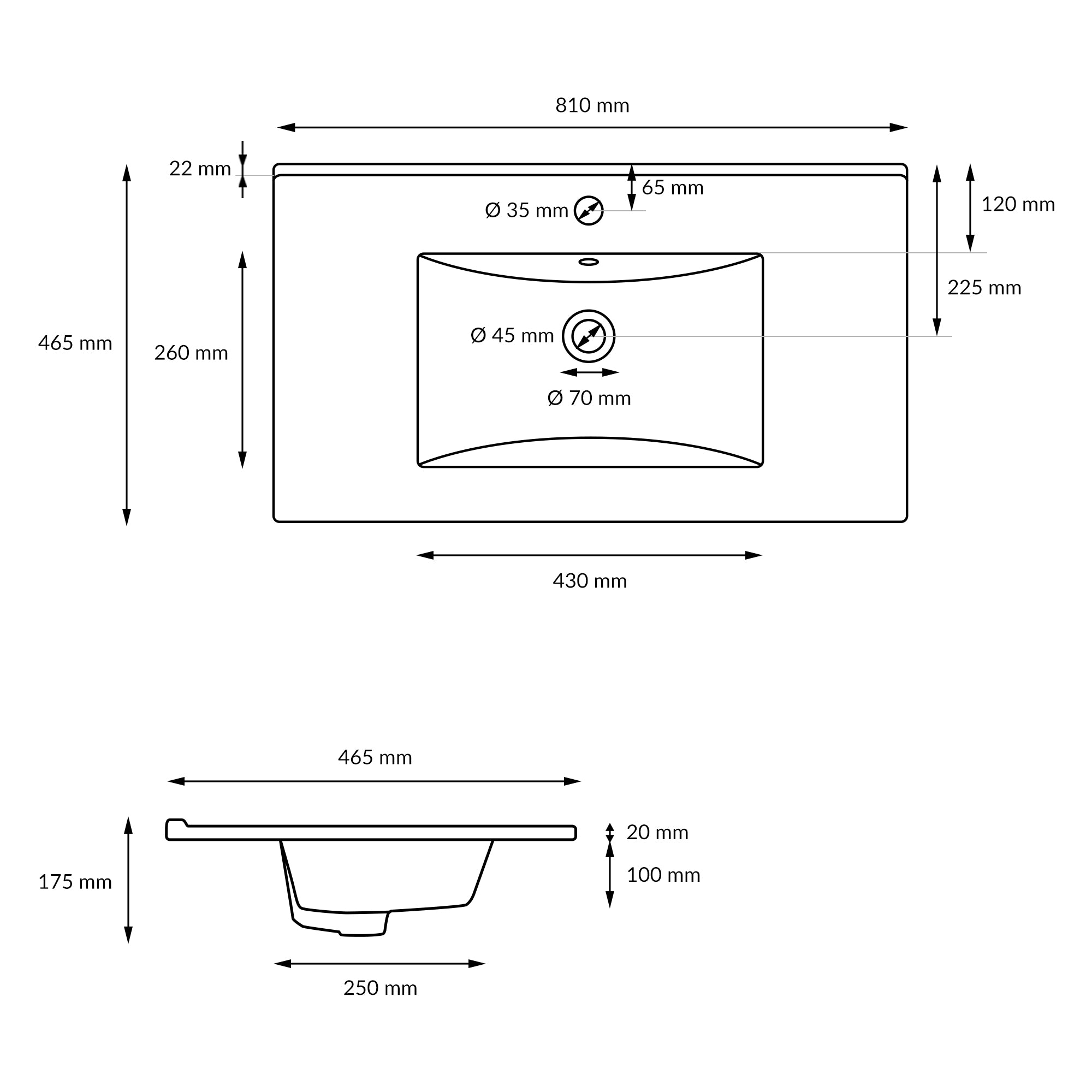LuxeBath lavabo encastrable céramique blanc 81x46,5 avec bonde