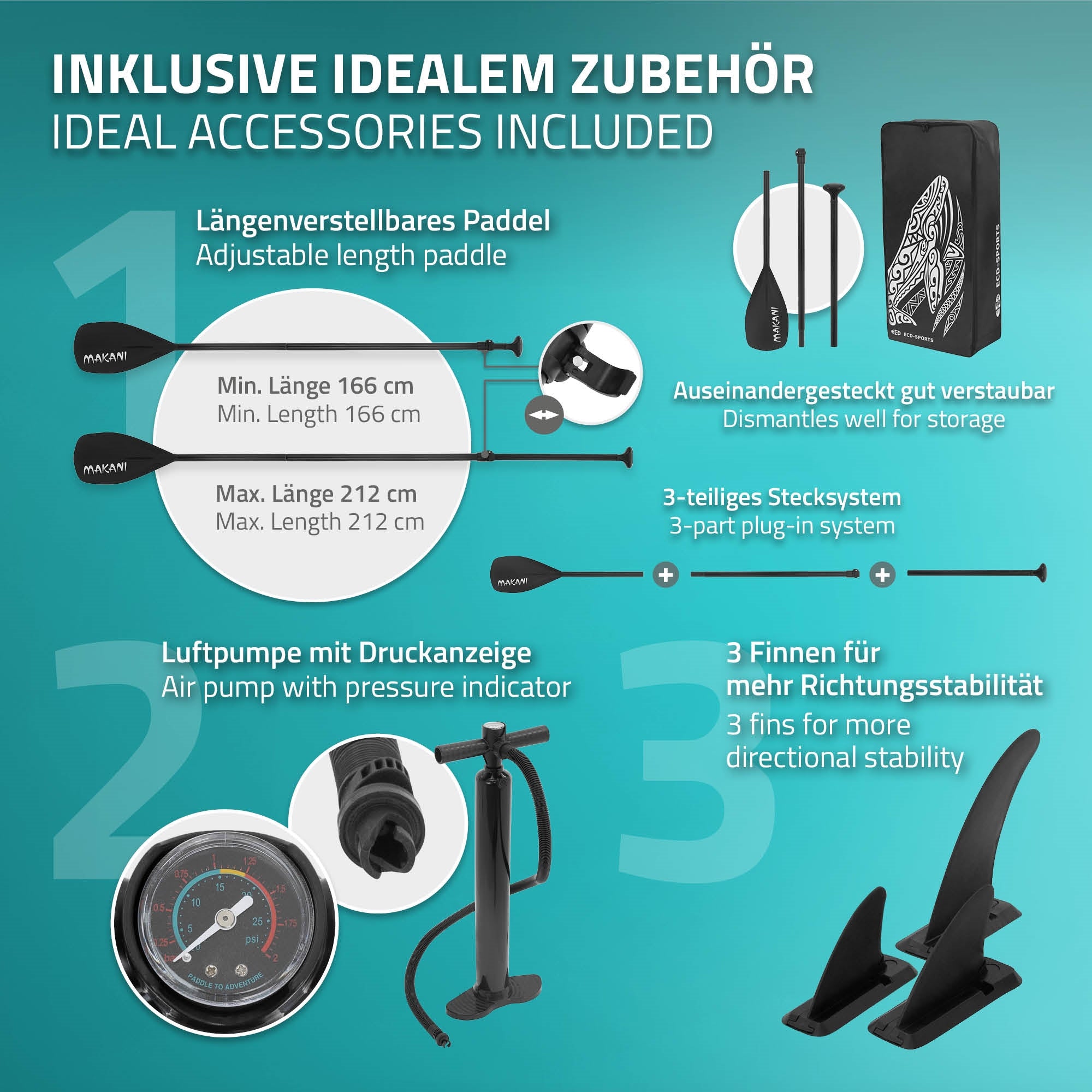 ECD Germany Makani XL paddle gonflable bleu 380 cm