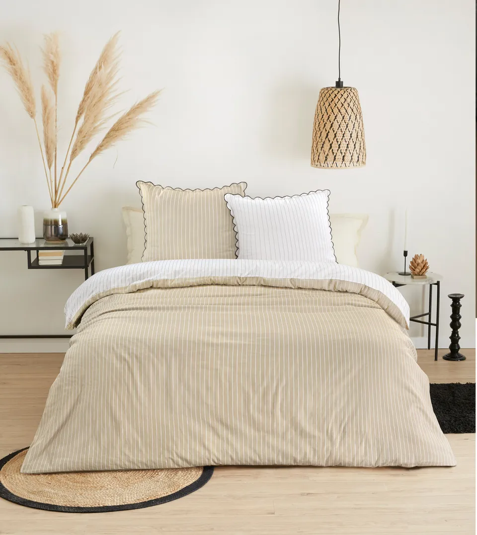 Parure housse couette 260x240 +2 taies 63x63 Beige