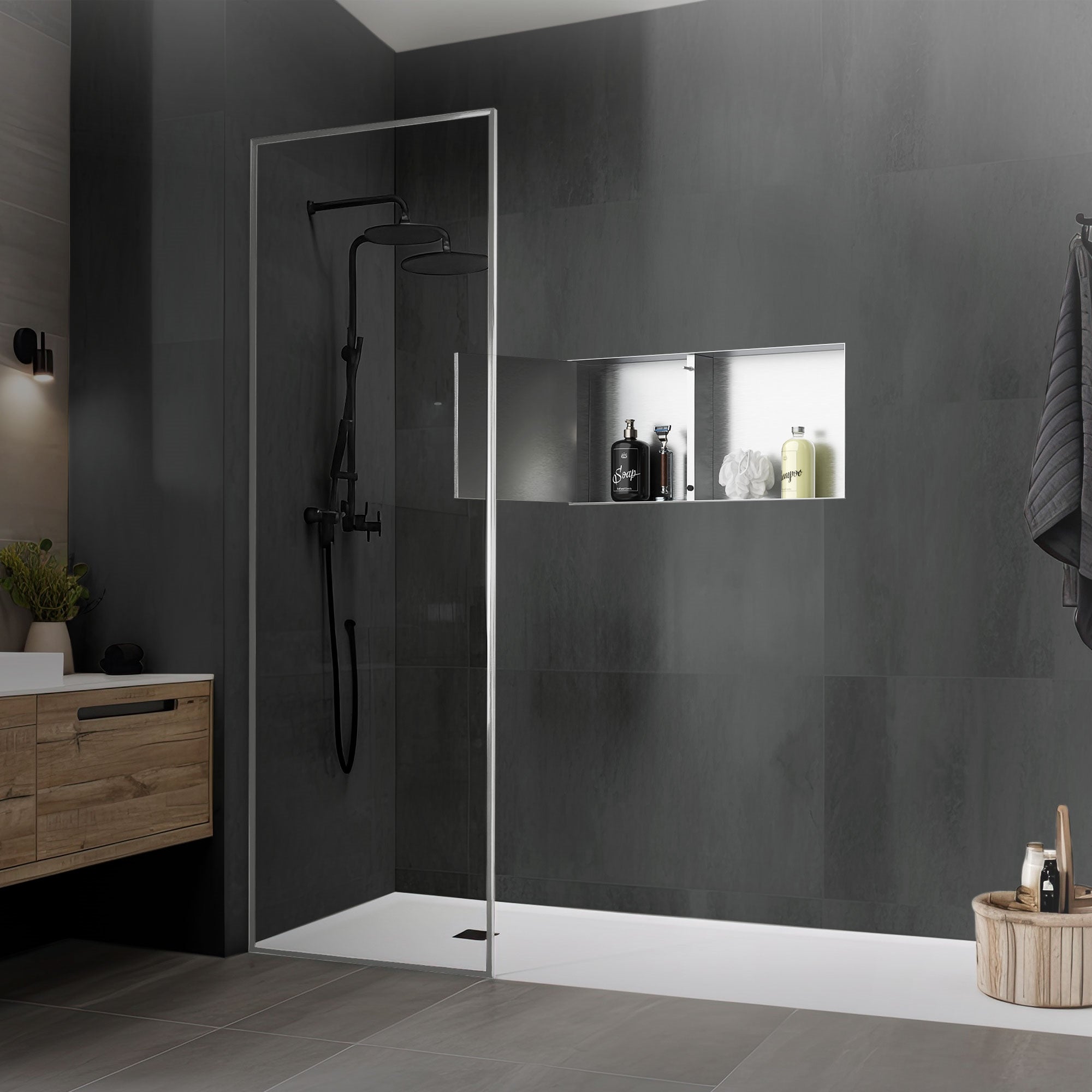 ECD Germany Sanitär niche douche inox 60x30x10 argent porte