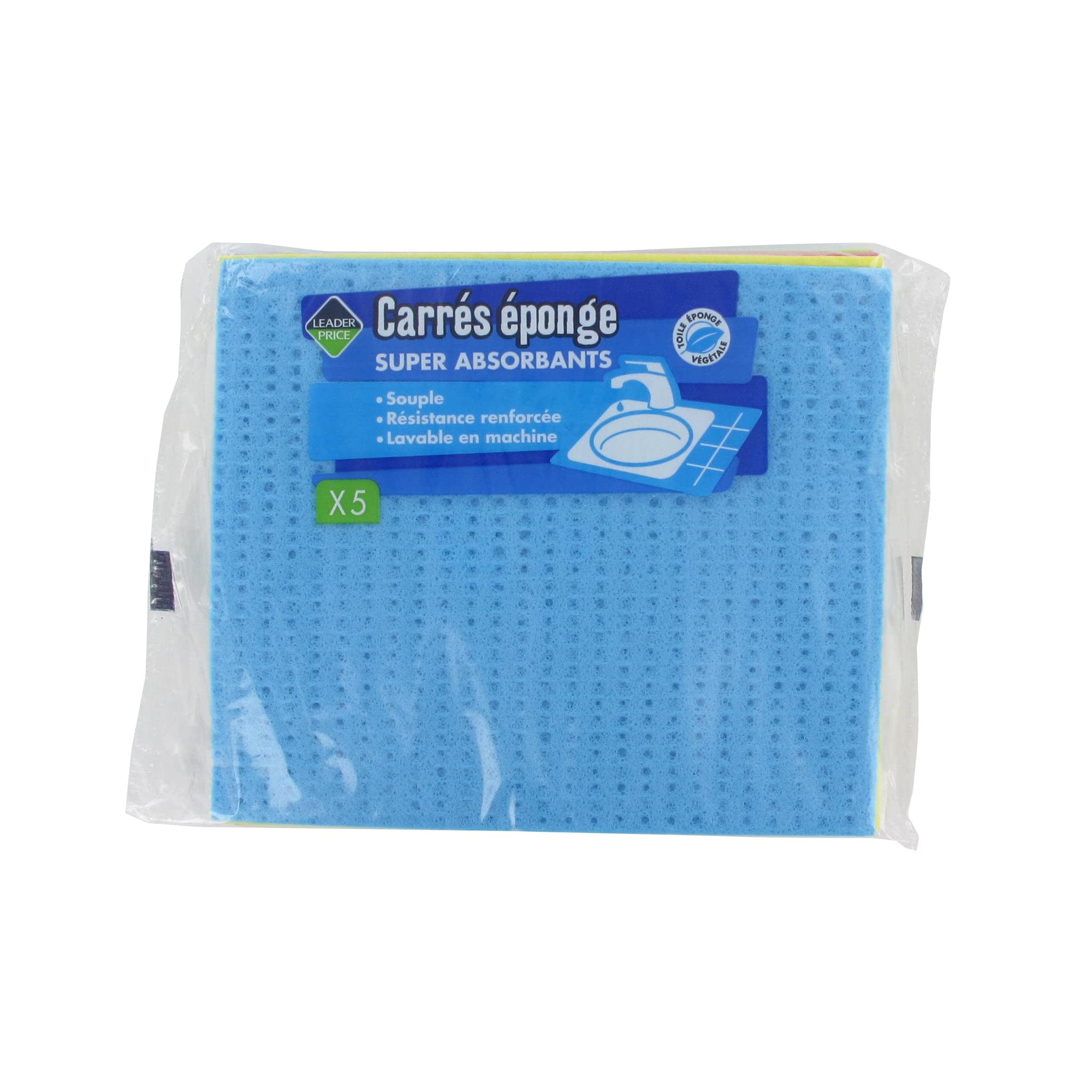 Leader Price Produits ménagers carrés éponge absorbants x5