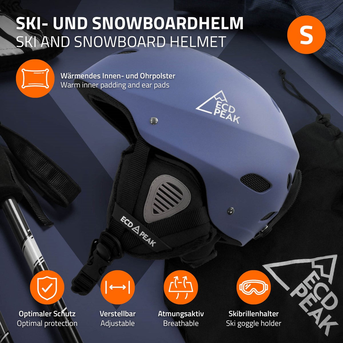ECD Germany casque ski S 51-54 cm bleu ventilation