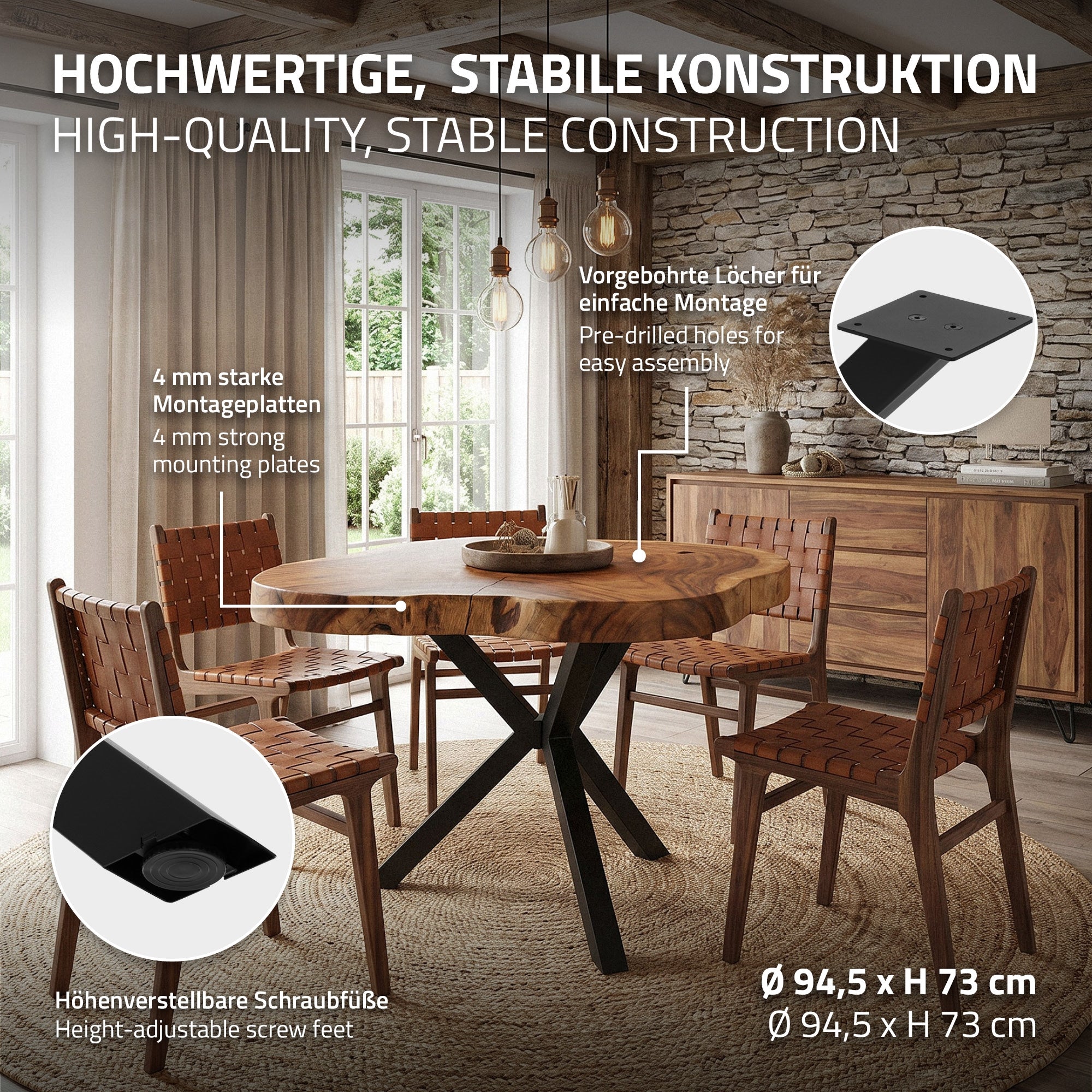ECD Germany Möbel pied de table Spider acier noir 94,5x73 cm