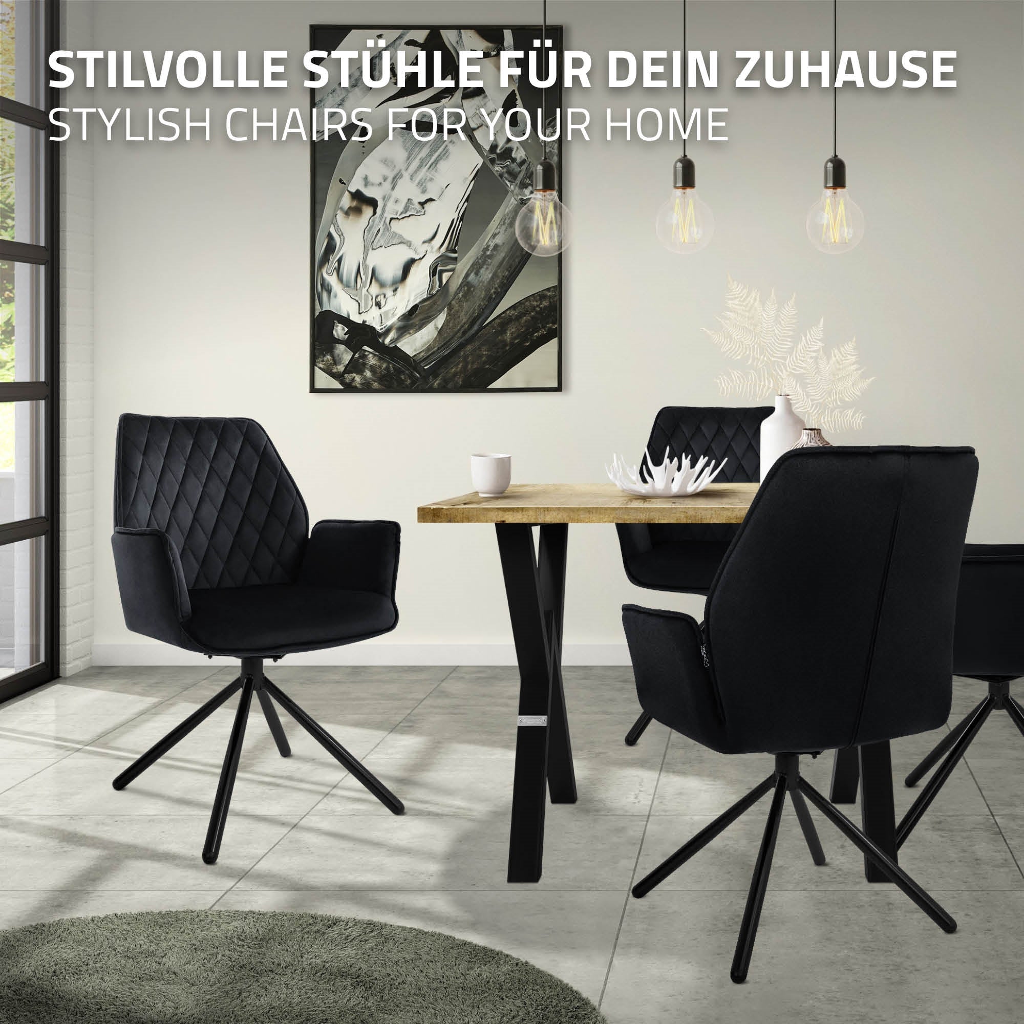 ECD Germany Möbel chaise pivotante velours noir 180°