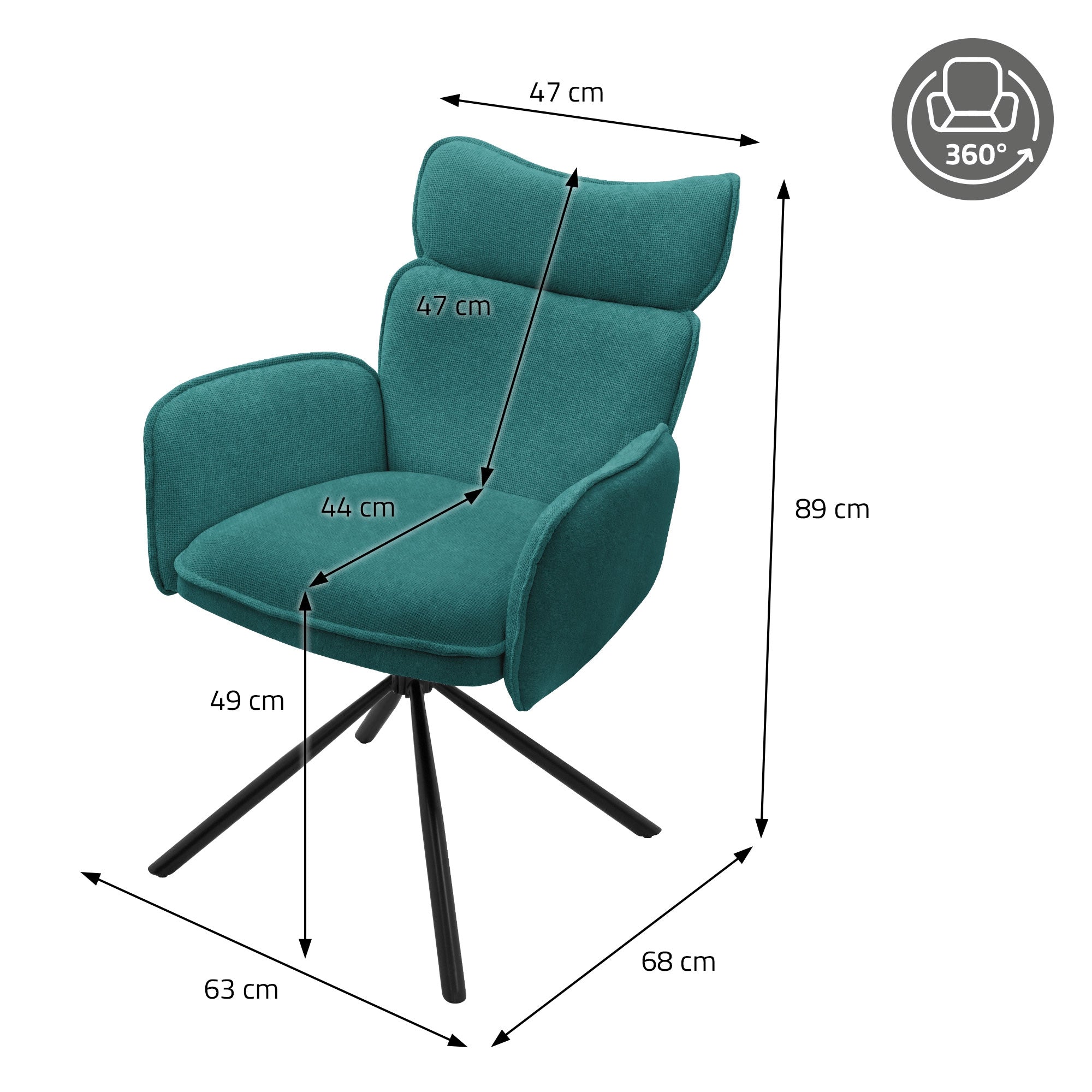 ECD Germany Möbel Chaise Salle à Manger Pétrole Lot 6 Pivotante