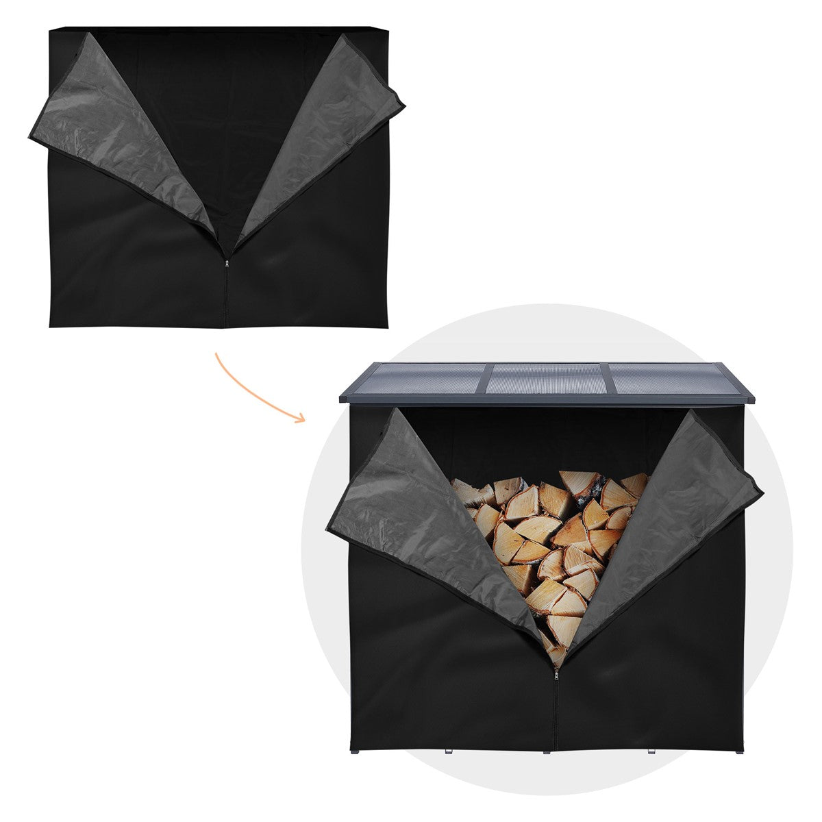 ECD Germany bâche abri bûches noir polyester 185x125 cm