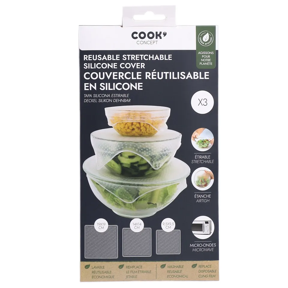 Stokomani Maison 3 couvercles réutilisables blancs cuisine