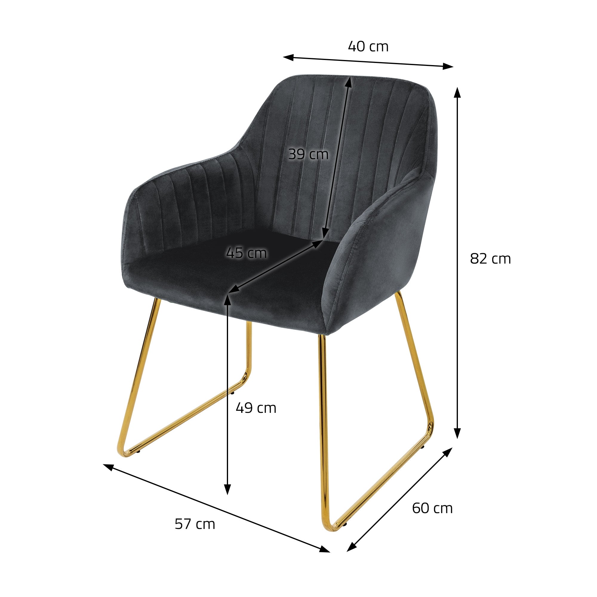 ECD Germany Möbel chaise salle à manger gris velours lot 6 avec accoudoirds