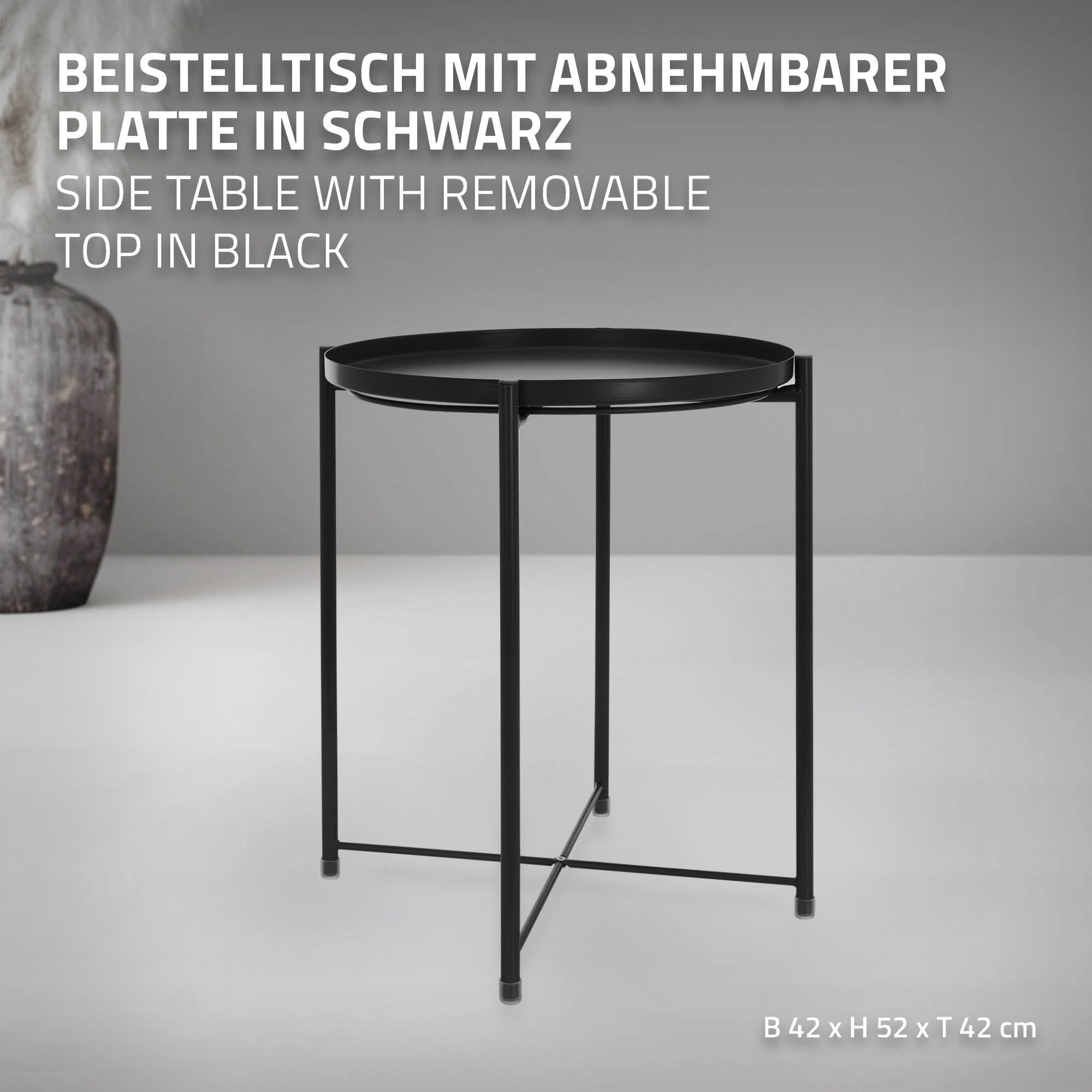 ML-Design Table d’appoint noire plateau Ø42x52 cm