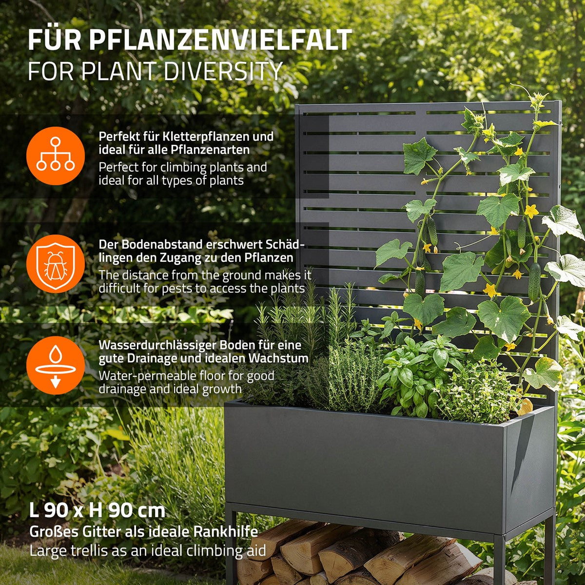 ML-Design range-bûches jardinière 90x170 cm anthracite