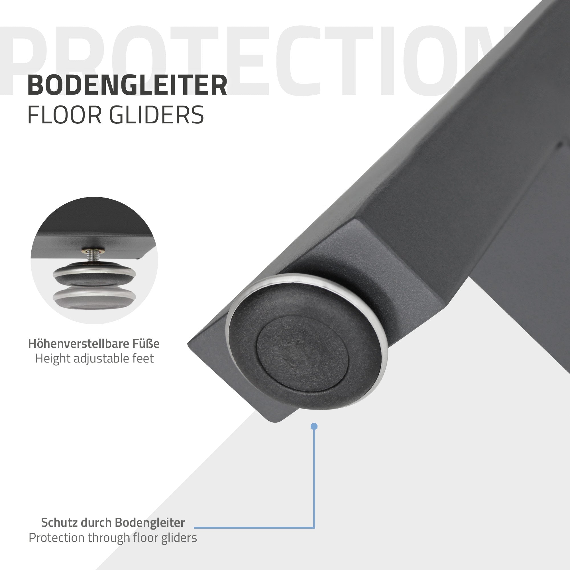 ECD Germany Möbel lot 2 pieds de table A 70x72 anthracite acier