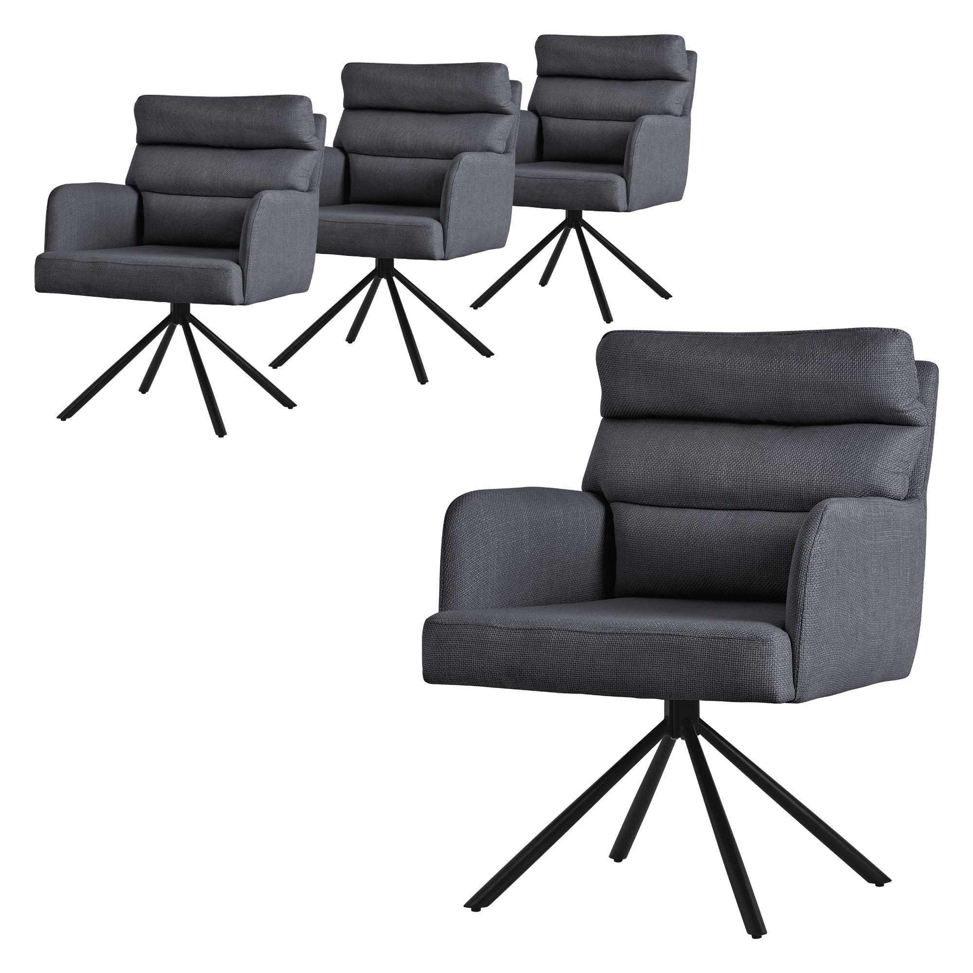 ECD Germany Möbel Chaise salle à manger tissu anthracite lot 1 pivotante