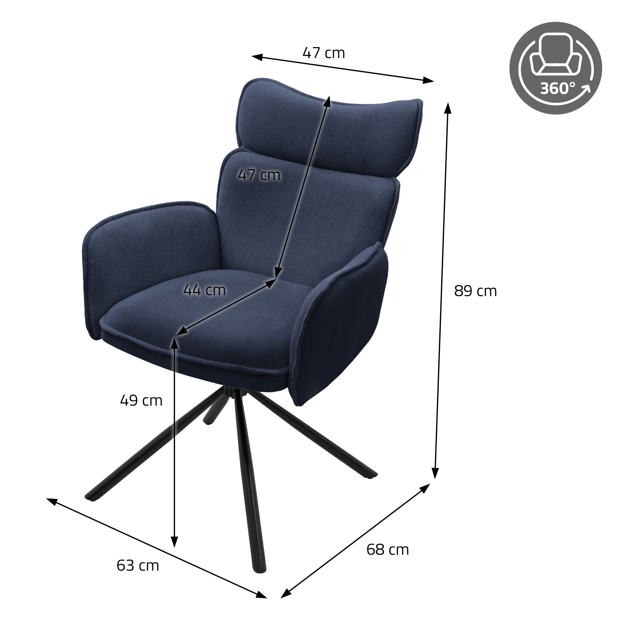 ECD Germany Möbel chaises pivotantes bleu foncé lot 2 tissu