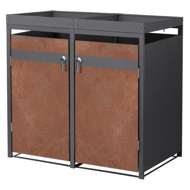 ECD Germany Garten cache-poubelle double 240L rouille 132x80x124 cm