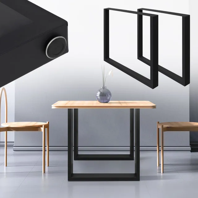ECD Germany Möbel pieds de table 70x72 cm noir acier lot de 2