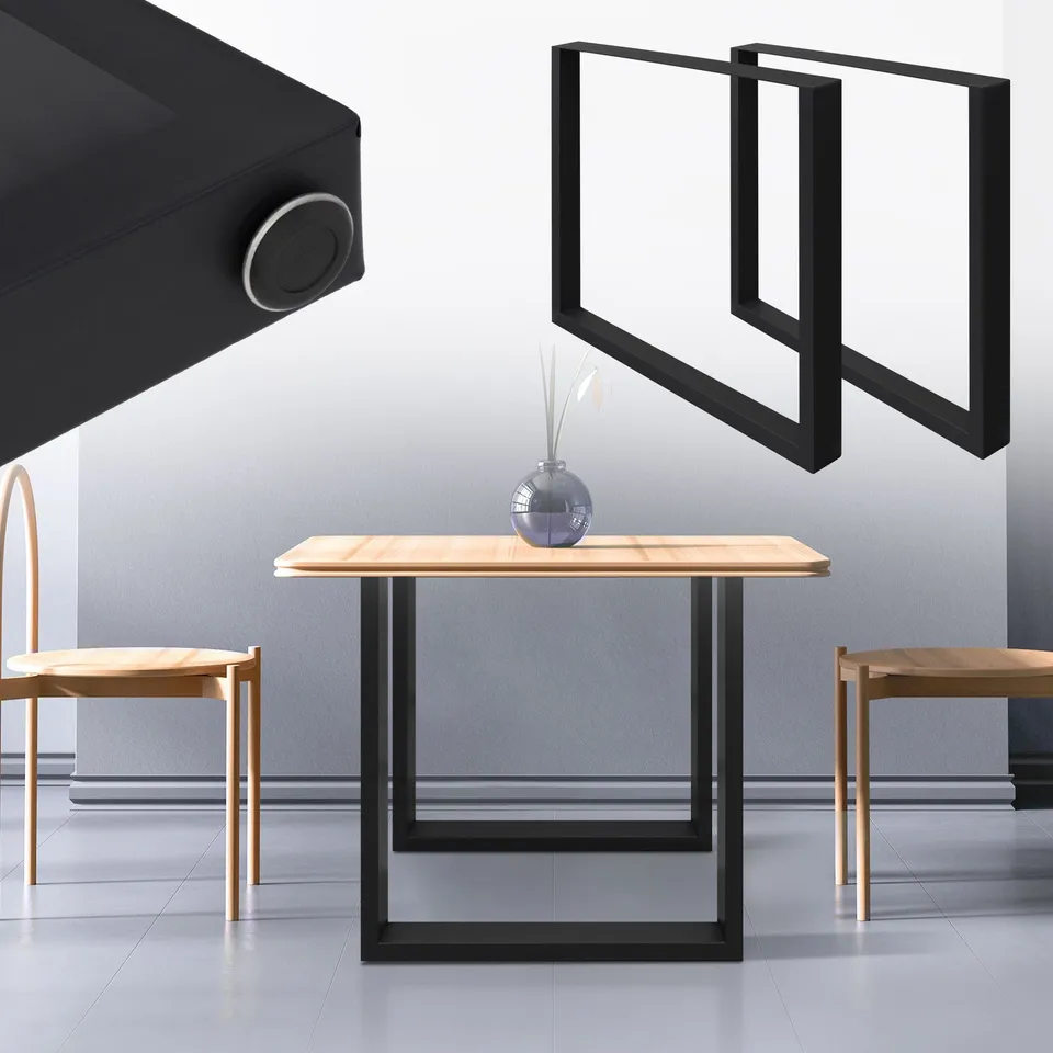 ECD Germany Möbel pieds de table 70x72 cm noir acier lot de 2